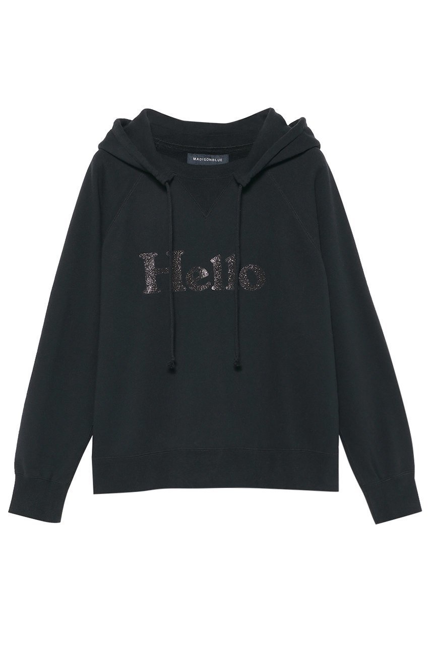 【マディソンブルー/MADISONBLUE】のHELLO HOODIE/HELLO フーディー インテリア・キッズ・メンズ・レディースファッション・服の通販 founy(ファニー) 　ファッション　Fashion　レディースファッション　Fashion for Women　トップス・カットソー　Cut & Sew Tops　シャツ・ブラウス・オフィスカジュアル　Elegant Blouses & Button-Ups　レディースパーカー・カジュアルフーディー　Casual Hoodies & Sweatshirts　ロングTシャツ・Tシャツ　Longline T-Shirts & Tees　スウェット・クルーネックトップス　Sweatshirts & Crewnecks / Relaxed Fit Sweat Tops　カットソー・ベーシックTシャツ　Cut-and-Sewn Tops / Stretch Tees & Basics　パール　Pearl, Pearl Accent　リメイク　Remake, Reconstructed　新作・新入荷　New Arrivals / New In　ブラック|ID: prp329100004744595 ipo3291000000034294334