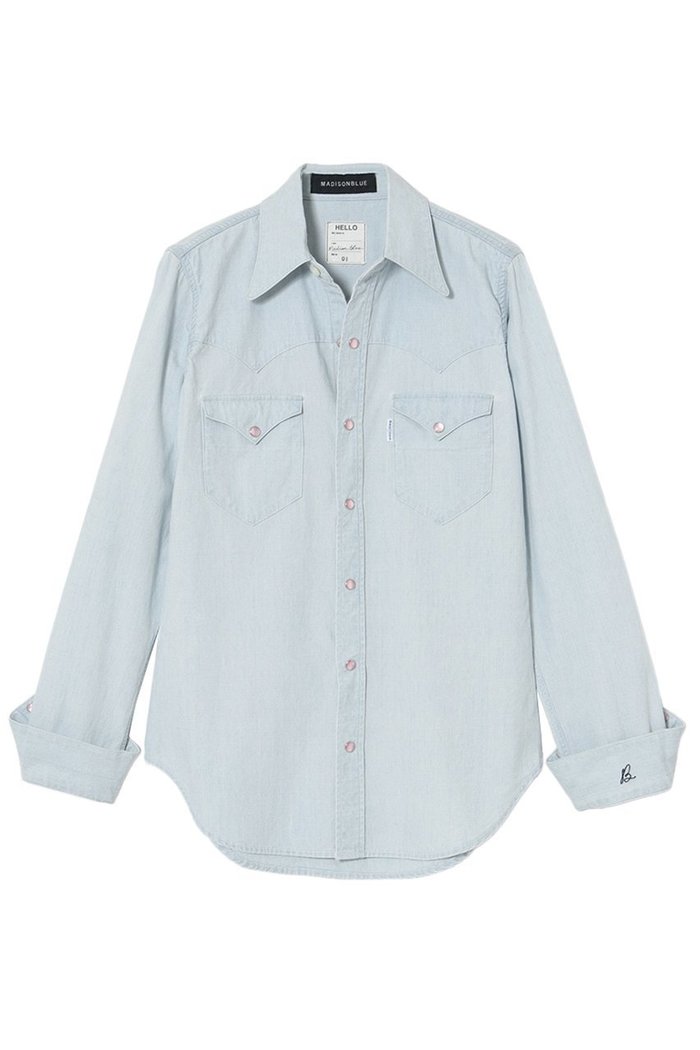 【マディソンブルー/MADISONBLUE】のWESTERN SH CHAMBRAY(VW) ウェスタンシャツ インテリア・キッズ・メンズ・レディースファッション・服の通販 founy(ファニー) https://founy.com/ ファッション Fashion レディースファッション Fashion for Women トップス・カットソー Cut & Sew Tops シャツ・ブラウス・オフィスカジュアル Elegant Blouses & Button-Ups ウエスタン Western Style シェイプ Shape, Slim Fit スリーブ Sleeve, Long Sleeve / Short Sleeve フィット Fit, Slim Fit ロング Long, Long-Length ヴィンテージ Vintage Style |ID: prp329100004744596 ipo3291000000036004991
