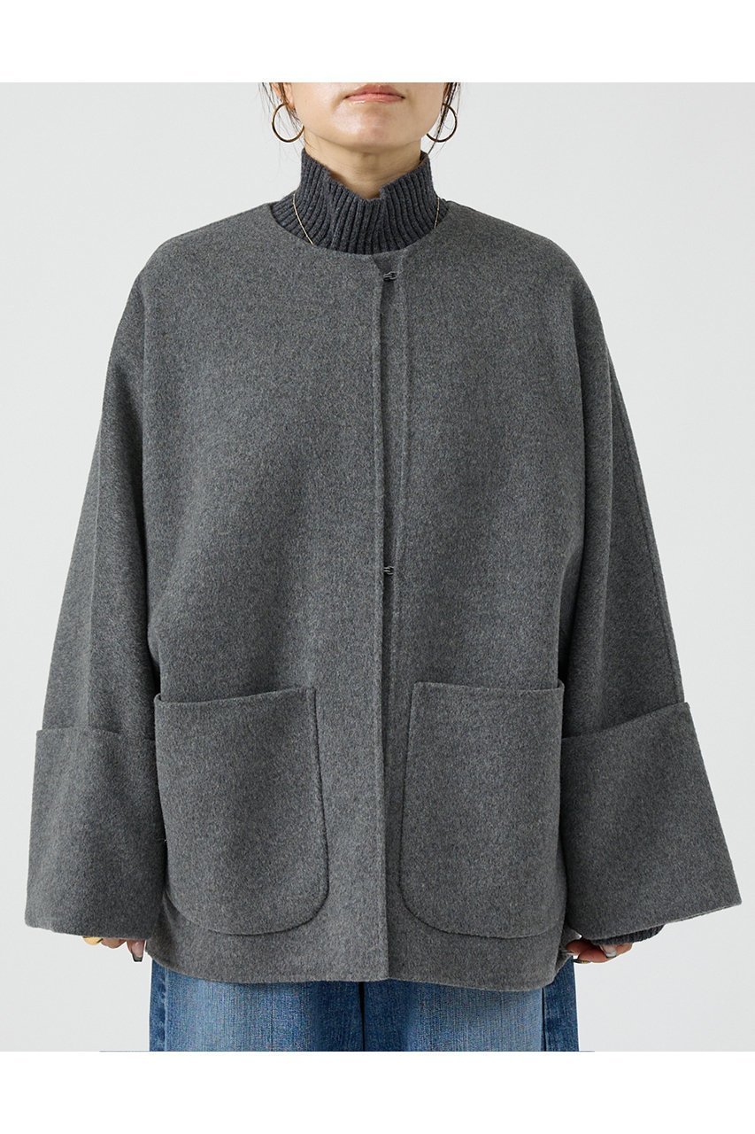 【デザイン ワークス/DESIGN WORKS】のダブルフェイスウールショートコート インテリア・キッズ・メンズ・レディースファッション・服の通販 founy(ファニー) 　ファッション　Fashion　レディースファッション　Fashion for Women　アウター　Coat / Outerwear Collection　コート・ロングコート・ピーコート　Long Coats, Peacoats & More　インナー　Innerwear　コンパクト　Compact, Small Size　ショート　Short, Short Length　バランス　Balance, Style Balance　フォルム　Silhouette, Form　ポケット　Pocket, Pocket Detail　ロング　Long, Long-Length　ワイド　Wide, Wide Fit　新作・新入荷　New Arrivals / New In　グレー|ID: prp329100004744632 ipo3291000000034294690