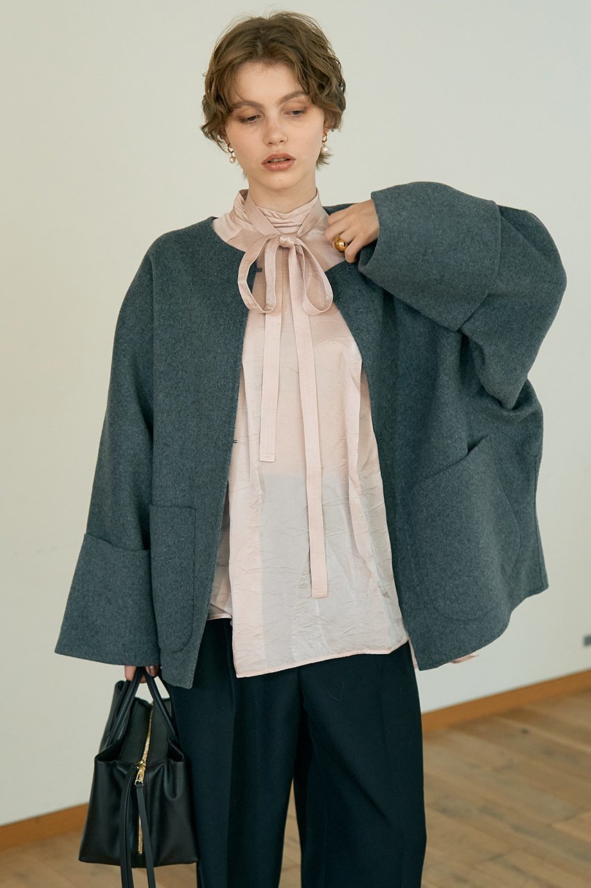 【デザイン ワークス/DESIGN WORKS】のダブルフェイスウールショートコート 人気、トレンドファッション・服の通販 founy(ファニー) 　ファッション　Fashion　レディースファッション　Fashion for Women　アウター　Coat / Outerwear Collection　コート・ロングコート・ピーコート　Long Coats, Peacoats & More　インナー　Innerwear　コンパクト　Compact, Small Size　ショート　Short, Short Length　バランス　Balance, Style Balance　フォルム　Silhouette, Form　ポケット　Pocket, Pocket Detail　ロング　Long, Long-Length　ワイド　Wide, Wide Fit　other-8|ID: prp329100004744632 ipo3291000000035703169