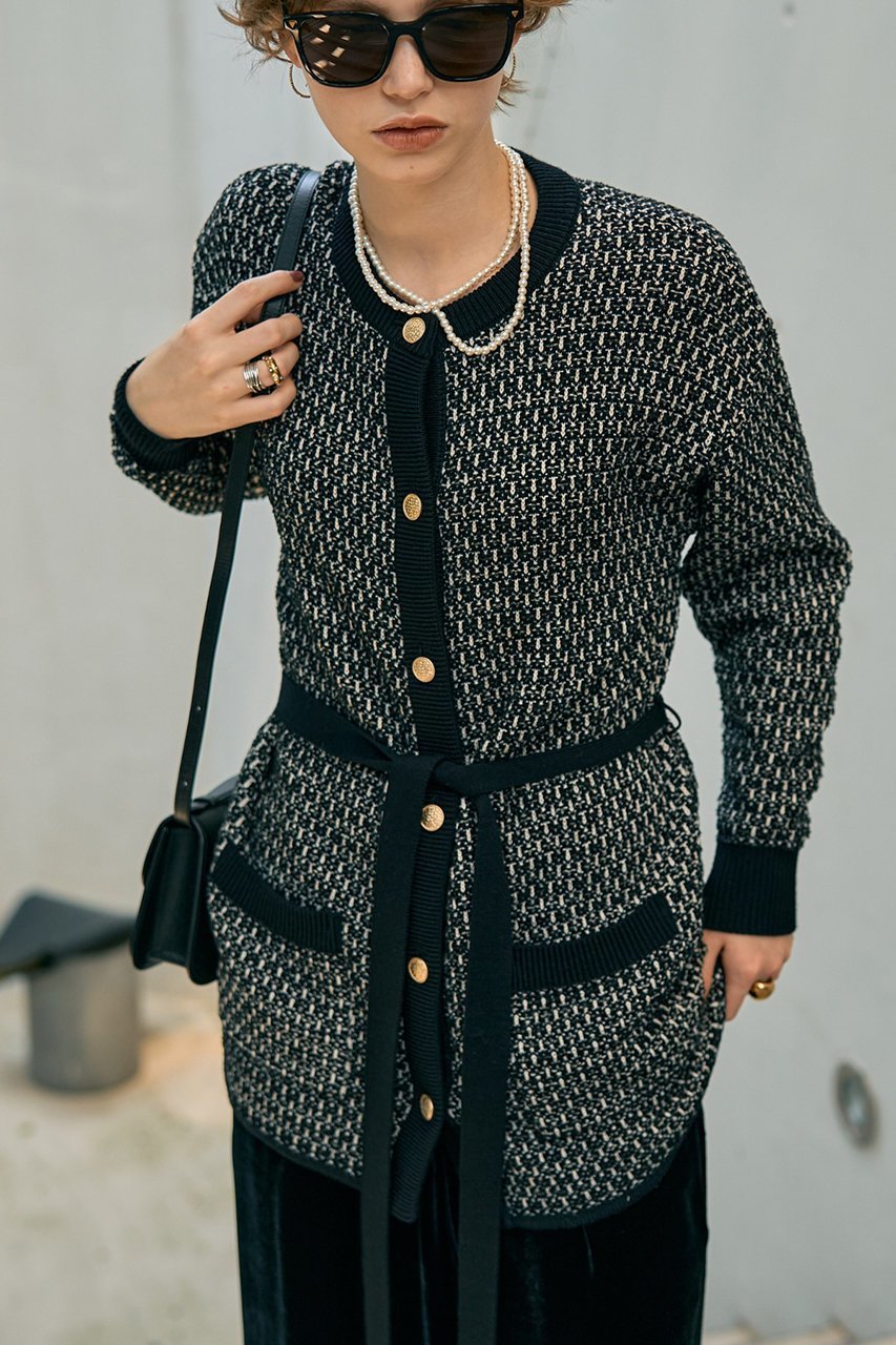 【デザイン ワークス/DESIGN WORKS】の【セットアップ対応】【BEAUVET】ニットジャガードロングカーディガン インテリア・キッズ・メンズ・レディースファッション・服の通販 founy(ファニー) 　ファッション　Fashion　レディースファッション　Fashion for Women　トップス・カットソー　Cut & Sew Tops　ニット　Knit Tops & Sweaters　カーディガン・羽織り　Layered Style Cardigans　おすすめ　Recommended / Our Picks　エレガント 上品　Elegant　カーディガン　Cardigan, Knitwear　クラシカル　Classical, Vintage-Inspired　ジャケット　Jacket, Outerwear　セットアップ　Set-Up, Coordinated Outfit　ツイード　Twill, Twill Weave　デニム　Denim, Jeans Material　ボトム　Bottoms, Lower Wear　ロング　Long, Long-Length　ヴィンテージ　Vintage Style　A/W・秋冬　Autumn/Winter　ブラック|ID: prp329100004744636 ipo3291000000036086254