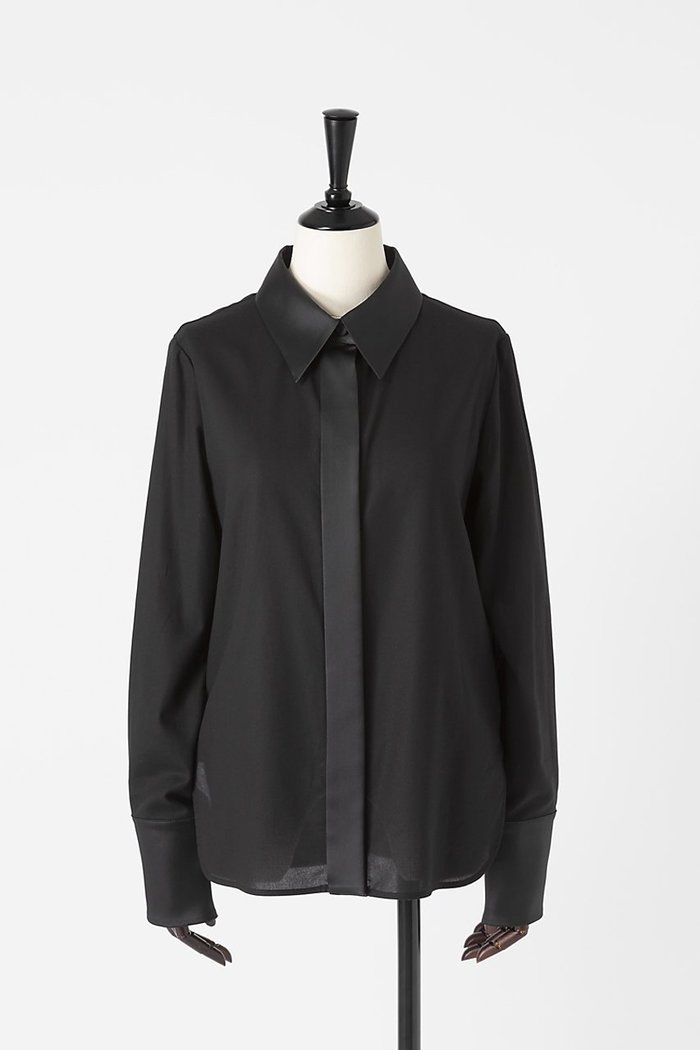 【オーヴィル/EAUVIRE】のサテンカラーシャツ インテリア・キッズ・メンズ・レディースファッション・服の通販 founy(ファニー) https://founy.com/ ファッション Fashion レディースファッション Fashion for Women トップス・カットソー Cut & Sew Tops シャツ・ブラウス・オフィスカジュアル Elegant Blouses & Button-Ups カフス Cuff Design コンビ Combo, Combination Style ジャケット Jacket, Outerwear ストレッチ Stretch, Stretchy Fabric スリーブ Sleeve, Long Sleeve / Short Sleeve ロング Long, Long-Length 日本製 Made In Japan |ID: prp329100004745544 ipo3291000000035843573