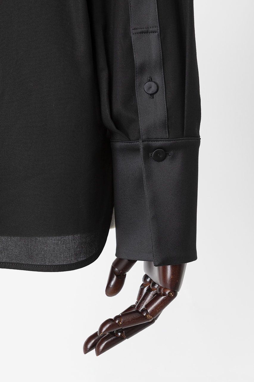 【オーヴィル/EAUVIRE】のサテンカラーシャツ 人気、トレンドファッション・服の通販 founy(ファニー) 　ファッション　Fashion　レディースファッション　Fashion for Women　トップス・カットソー　Cut & Sew Tops　シャツ・ブラウス・オフィスカジュアル　Elegant Blouses & Button-Ups　カフス　Cuff Design　コンビ　Combo, Combination Style　ジャケット　Jacket, Outerwear　ストレッチ　Stretch, Stretchy Fabric　スリーブ　Sleeve, Long Sleeve / Short Sleeve　ロング　Long, Long-Length　日本製　Made In Japan　other-5|ID: prp329100004745544 ipo3291000000035843583