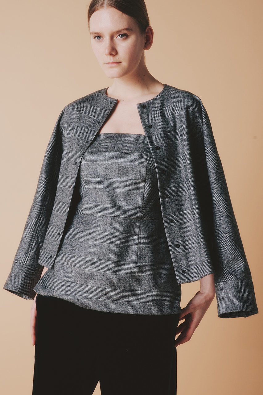 【ルームエイト/Room no.8】の【Room no.8 BLACK】ウールカシミヤ スナップ ブルゾン 人気、トレンドファッション・服の通販 founy(ファニー) 　ファッション　Fashion　レディースファッション　Fashion for Women　アウター　Coat / Outerwear Collection　レディースジャケット・軽アウター　Jackets　ブルゾンジャケット・スポーティアウター　Blouson Jackets　クラシカル　Classical, Vintage-Inspired　ジャケット　Jacket, Outerwear　チェック　Check, Plaid, Tartan　フォルム　Silhouette, Form　ブルゾン　Blouson, Bomber Jacket　マニッシュ　Mannish, Boyish　other-8|ID: prp329100004745553 ipo3291000000036206010