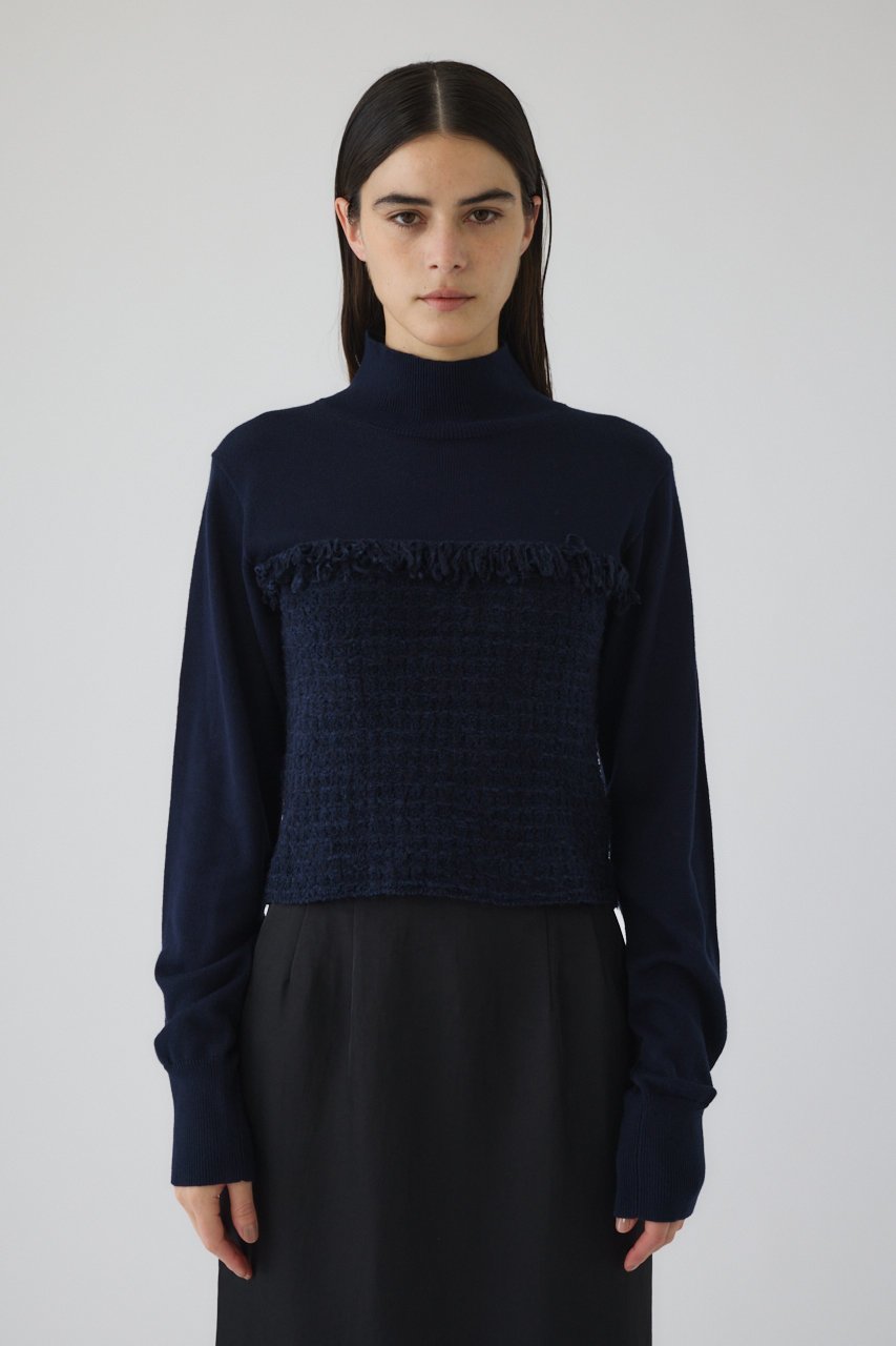 【リムアーク/RIM.ARK】の【10/23 10:00販売開始】Tweed docking knit tops/ニット インテリア・キッズ・メンズ・レディースファッション・服の通販 founy(ファニー) 　ファッション　Fashion　レディースファッション　Fashion for Women　トップス・カットソー　Cut & Sew Tops　ニット　Knit Tops & Sweaters　カジュアルプルオーバー・ニットトップス　Pullovers & Knit Tops / Casual Pullovers　クラシカル　Classical, Vintage-Inspired　シンプル　Simple, Minimal　スラックス　Slacks, Dress Pants　ツイード　Twill, Twill Weave　ドッキング　Docking, Mixed Material　モダン　Modern, Contemporary　ネイビー|ID: prp329100004745620 ipo3291000000034308232