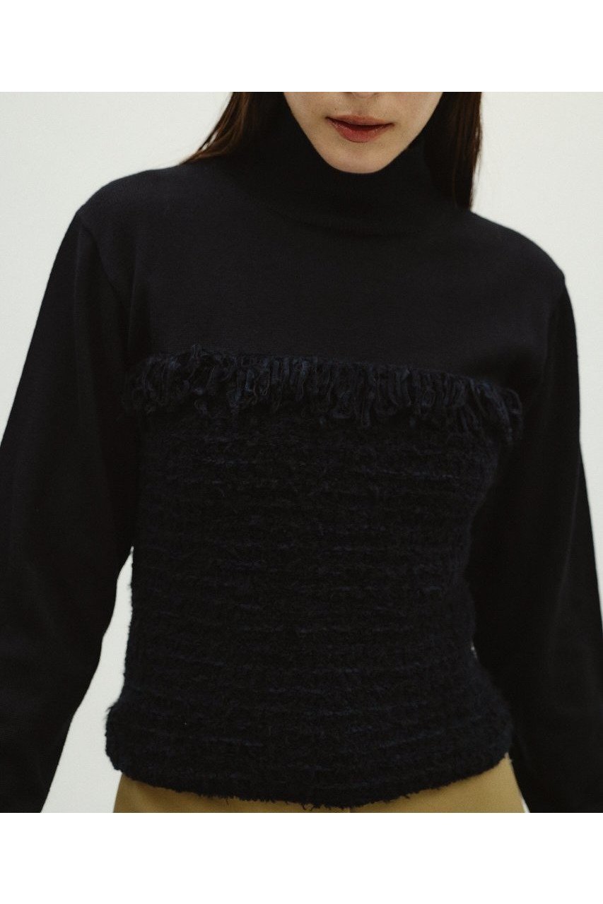 【リムアーク/RIM.ARK】のTweed docking knit tops/ニット インテリア・キッズ・メンズ・レディースファッション・服の通販 founy(ファニー) ファッション Fashion レディースファッション Fashion for Women トップス・カットソー Cut & Sew Tops ニット Knit Tops & Sweaters カジュアルプルオーバー・ニットトップス Pullovers & Knit Tops / Casual Pullovers 2026年 2026 クラシカル Classical, Vintage-Inspired シンプル Simple, Minimal スラックス Slacks, Dress Pants ツイード Twill, Twill Weave ドッキング Docking, Mixed Material モダン Modern, Contemporary 夏 Summer 春 Spring S/S・春夏 SS, Spring/Summer, Warm Season ブラック|ID: prp329100004745620 ipo3291000000034705524