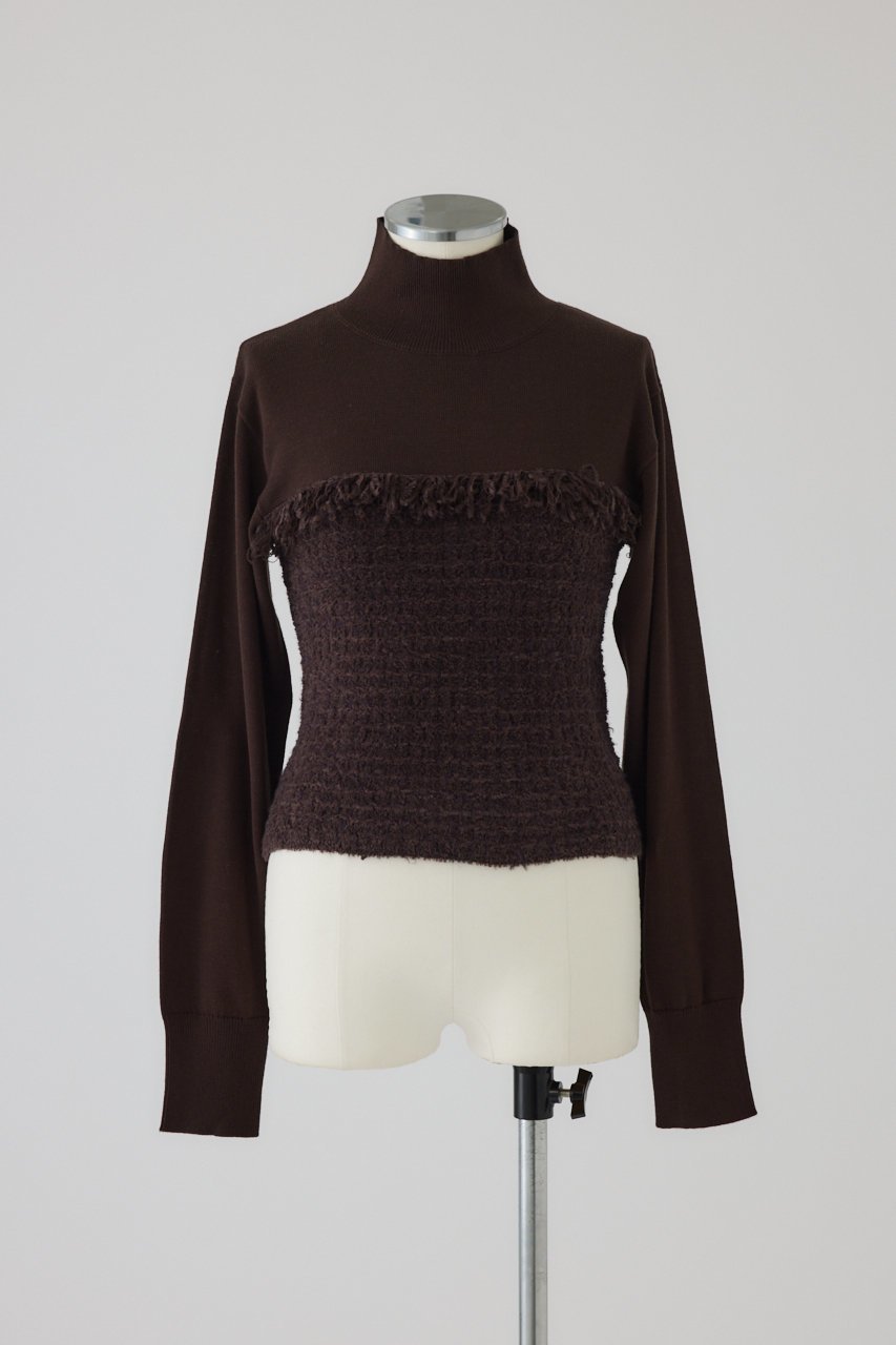 【リムアーク/RIM.ARK】のTweed docking knit tops/ニット インテリア・キッズ・メンズ・レディースファッション・服の通販 founy(ファニー) ファッション Fashion レディースファッション Fashion for Women トップス・カットソー Cut & Sew Tops ニット Knit Tops & Sweaters カジュアルプルオーバー・ニットトップス Pullovers & Knit Tops / Casual Pullovers 2026年 2026 クラシカル Classical, Vintage-Inspired シンプル Simple, Minimal スラックス Slacks, Dress Pants ツイード Twill, Twill Weave ドッキング Docking, Mixed Material モダン Modern, Contemporary 夏 Summer 春 Spring S/S・春夏 SS, Spring/Summer, Warm Season ブラウン|ID: prp329100004745620 ipo3291000000034705525