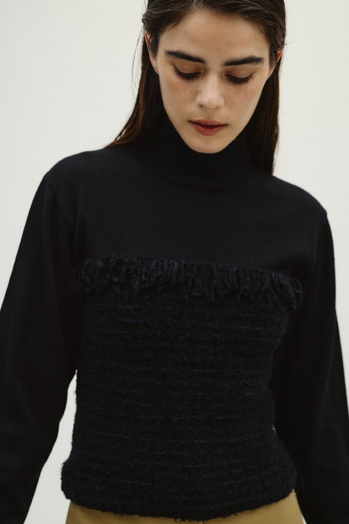 【リムアーク/RIM.ARK】のTweed docking knit tops/ニット インテリア・キッズ・メンズ・レディースファッション・服の通販 founy(ファウニー) https://founy.com/ ファッション Fashion レディースファッション Fashion for Women トップス・カットソー Cut & Sew Tops ニット Knit Tops & Sweaters カジュアルプルオーバー・ニットトップス Pullovers & Knit Tops / Casual Pullovers クラシカル Classical, Vintage-Inspired シンプル Simple, Minimal スラックス Slacks, Dress Pants ツイード Twill, Twill Weave ドッキング Docking, Mixed Material モダン Modern, Contemporary |ID: prp329100004745620 ipo3291000000035826765