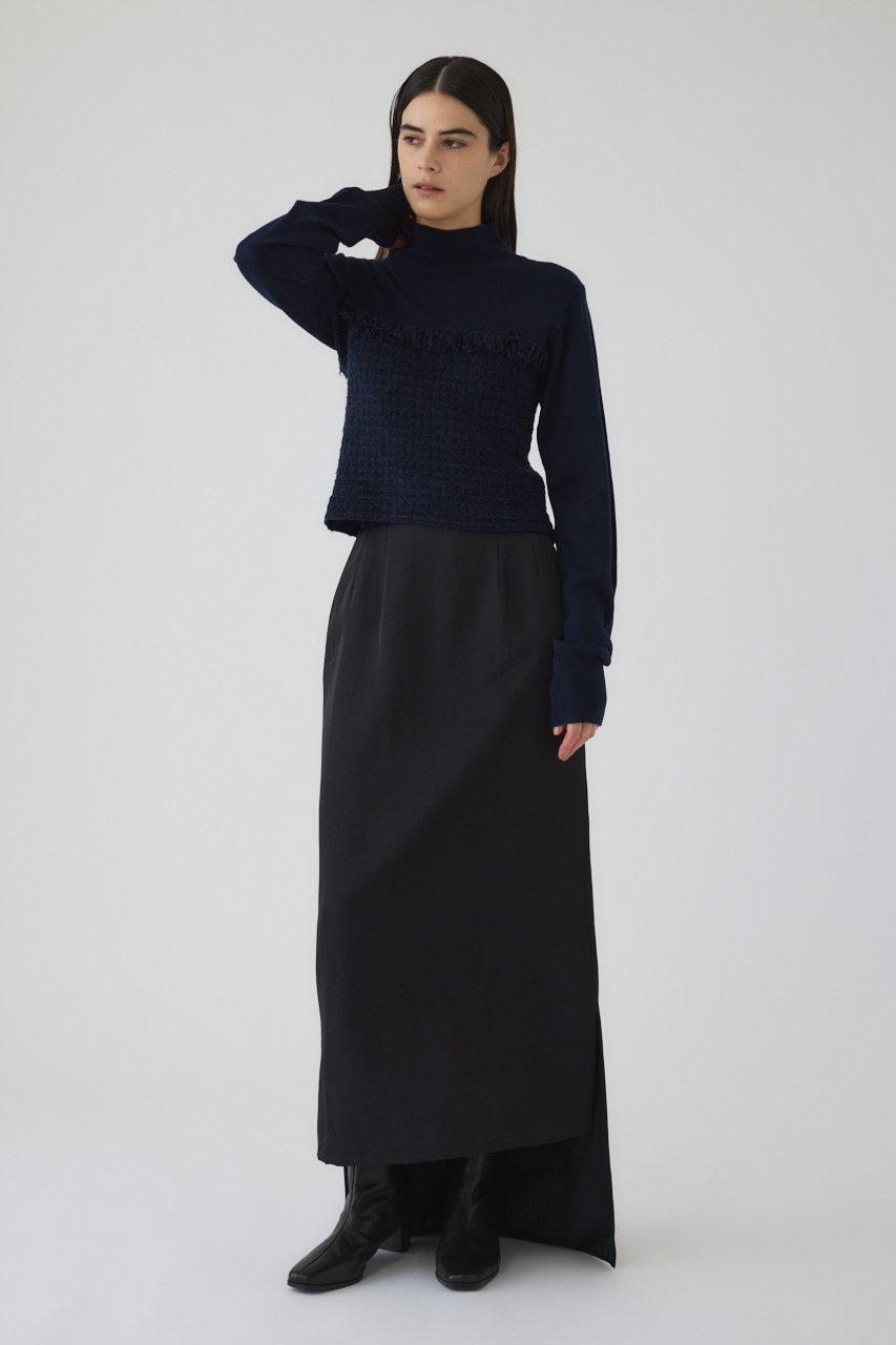 【リムアーク/RIM.ARK】のTweed docking knit tops/ニット 大人の最旬トレンドファッション＆コーディネート founy(ファウニー) 　ファッション　Fashion　レディースファッション　Fashion for Women　トップス・カットソー　Cut & Sew Tops　ニット　Knit Tops & Sweaters　カジュアルプルオーバー・ニットトップス　Pullovers & Knit Tops / Casual Pullovers　クラシカル　Classical, Vintage-Inspired　シンプル　Simple, Minimal　スラックス　Slacks, Dress Pants　ツイード　Twill, Twill Weave　ドッキング　Docking, Mixed Material　モダン　Modern, Contemporary　other-2|ID: prp329100004745620 ipo3291000000035826770