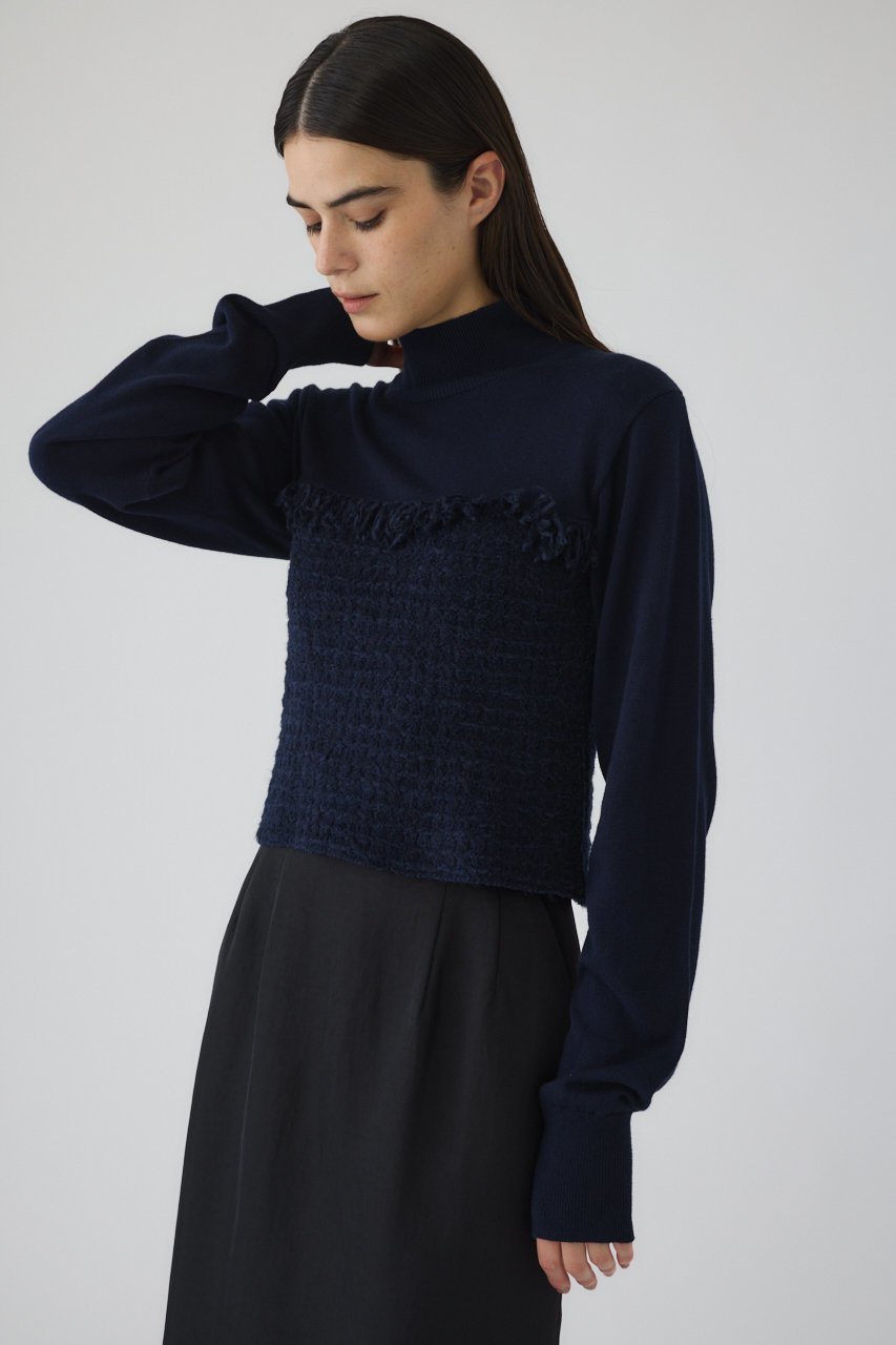 【リムアーク/RIM.ARK】のTweed docking knit tops/ニット 大人の最旬トレンドファッション＆コーディネート founy(ファウニー) 　ファッション　Fashion　レディースファッション　Fashion for Women　トップス・カットソー　Cut & Sew Tops　ニット　Knit Tops & Sweaters　カジュアルプルオーバー・ニットトップス　Pullovers & Knit Tops / Casual Pullovers　クラシカル　Classical, Vintage-Inspired　シンプル　Simple, Minimal　スラックス　Slacks, Dress Pants　ツイード　Twill, Twill Weave　ドッキング　Docking, Mixed Material　モダン　Modern, Contemporary　other-3|ID: prp329100004745620 ipo3291000000035826771