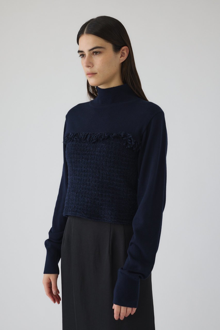 【リムアーク/RIM.ARK】のTweed docking knit tops/ニット 大人の最旬トレンドファッション＆コーディネート founy(ファウニー) 　ファッション　Fashion　レディースファッション　Fashion for Women　トップス・カットソー　Cut & Sew Tops　ニット　Knit Tops & Sweaters　カジュアルプルオーバー・ニットトップス　Pullovers & Knit Tops / Casual Pullovers　クラシカル　Classical, Vintage-Inspired　シンプル　Simple, Minimal　スラックス　Slacks, Dress Pants　ツイード　Twill, Twill Weave　ドッキング　Docking, Mixed Material　モダン　Modern, Contemporary　other-4|ID: prp329100004745620 ipo3291000000035826773