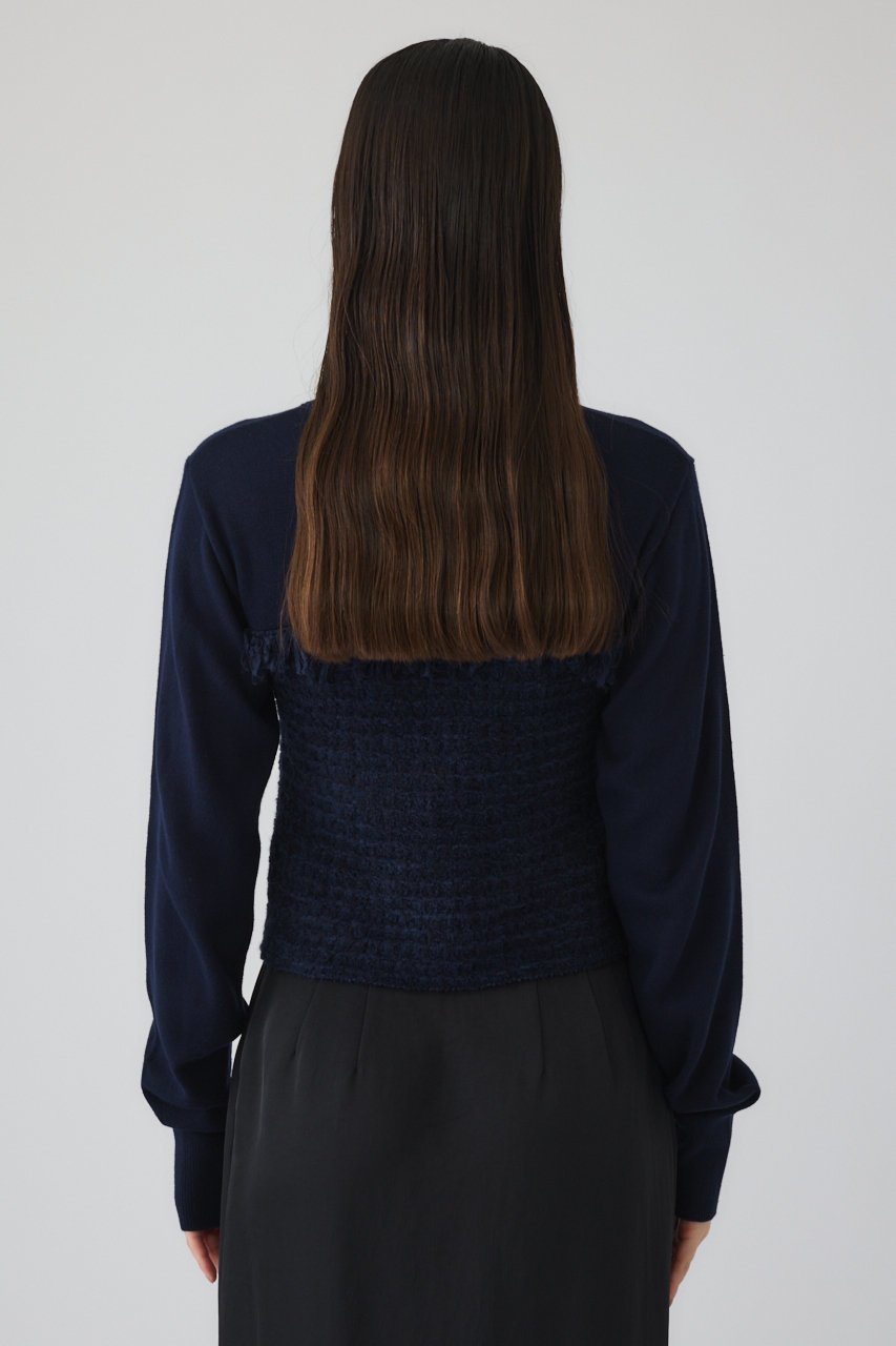 【リムアーク/RIM.ARK】のTweed docking knit tops/ニット 大人の最旬トレンドファッション＆コーディネート founy(ファウニー) 　ファッション　Fashion　レディースファッション　Fashion for Women　トップス・カットソー　Cut & Sew Tops　ニット　Knit Tops & Sweaters　カジュアルプルオーバー・ニットトップス　Pullovers & Knit Tops / Casual Pullovers　クラシカル　Classical, Vintage-Inspired　シンプル　Simple, Minimal　スラックス　Slacks, Dress Pants　ツイード　Twill, Twill Weave　ドッキング　Docking, Mixed Material　モダン　Modern, Contemporary　other-6|ID: prp329100004745620 ipo3291000000035826777