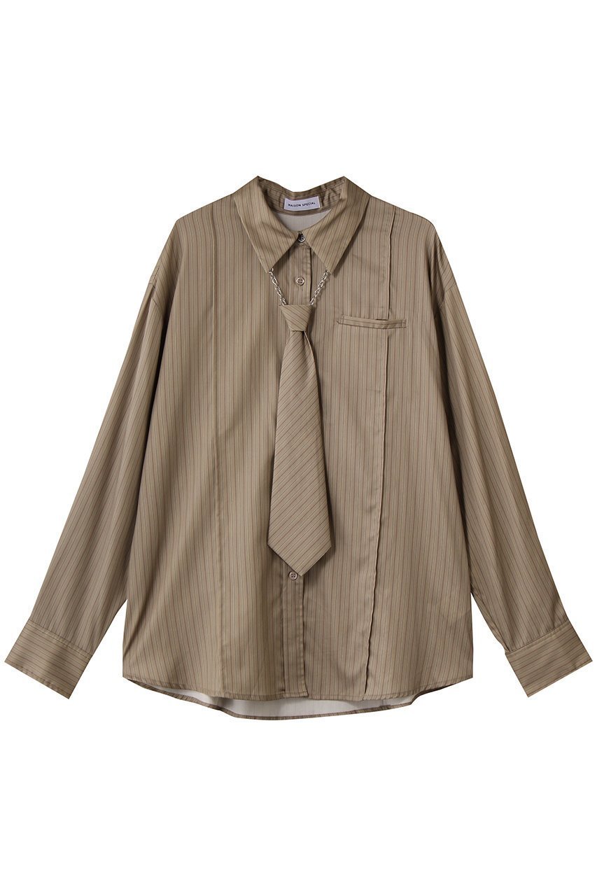 【メゾンスペシャル/MAISON SPECIAL】のChain Tie Shirt/チェーンネクタイシャツ インテリア・キッズ・メンズ・レディースファッション・服の通販 founy(ファニー) ファッション Fashion レディースファッション Fashion for Women トップス・カットソー Cut & Sew Tops シャツ・ブラウス・オフィスカジュアル Elegant Blouses & Button-Ups なめらか Smooth, Silky Texture アクセサリー Fashion Accessories シンプル Simple, Minimal ストライプ Stripe, Striped Pattern スリーブ Sleeve, Long Sleeve / Short Sleeve チェーン Chain, Chain Strap ドット Polka Dot, Dot Pattern ドレス Dress, One-Piece ドレープ Drape, Draping Fabric パターン Pattern, Design Print フィット Fit, Slim Fit プリント Print, Printed Pattern ベーシック Basic, Essential リラックス Relax, Relaxed Fit ロング Long, Long-Length エレガント 上品 Elegant BGE(ベージュ)|ID: prp329100004747008 ipo3291000000034320562