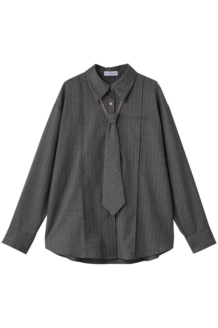 【メゾンスペシャル/MAISON SPECIAL】のChain Tie Shirt/チェーンネクタイシャツ インテリア・キッズ・メンズ・レディースファッション・服の通販 founy(ファニー) ファッション Fashion レディースファッション Fashion for Women トップス・カットソー Cut & Sew Tops シャツ・ブラウス・オフィスカジュアル Elegant Blouses & Button-Ups なめらか Smooth, Silky Texture アクセサリー Fashion Accessories シンプル Simple, Minimal ストライプ Stripe, Striped Pattern スリーブ Sleeve, Long Sleeve / Short Sleeve チェーン Chain, Chain Strap ドット Polka Dot, Dot Pattern ドレス Dress, One-Piece ドレープ Drape, Draping Fabric パターン Pattern, Design Print フィット Fit, Slim Fit プリント Print, Printed Pattern ベーシック Basic, Essential リラックス Relax, Relaxed Fit ロング Long, Long-Length エレガント 上品 Elegant GRY(グレー)|ID: prp329100004747008 ipo3291000000034320563