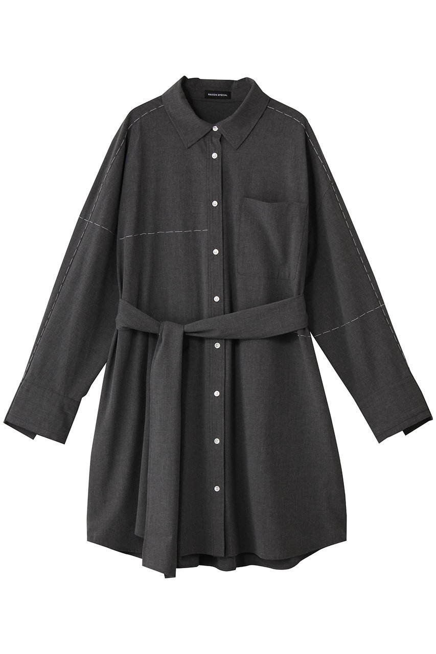 【メゾンスペシャル/MAISON SPECIAL】のHand Stitch Shirt Dress/ハンドステッチシャツワンピース インテリア・キッズ・メンズ・レディースファッション・服の通販 founy(ファニー) 　ファッション　Fashion　レディースファッション　Fashion for Women　ワンピース　Dresses　フォーマル・パーティードレス・結婚式用ドレス　Elegant & Casual Dresses　シャツワンピース / 1枚で着映えコーデ　Shirt Dresses　チュニック　Tunic Tops & Dresses　クラシカル　Classical, Vintage-Inspired　クラシック　Classic, Timeless Style　今季　This Season, Current Season　ストライプ　Stripe, Striped Pattern　チュニック　Tunic, Long Top　パターン　Pattern, Design Print　フェミニン　Feminine, Girly　フロント　Front, Front Design　ロング　Long, Long-Length　再入荷　Restock / Back in Stock　エレガント 上品　Elegant　GRY(グレー)|ID: prp329100004747010 ipo3291000000034320584