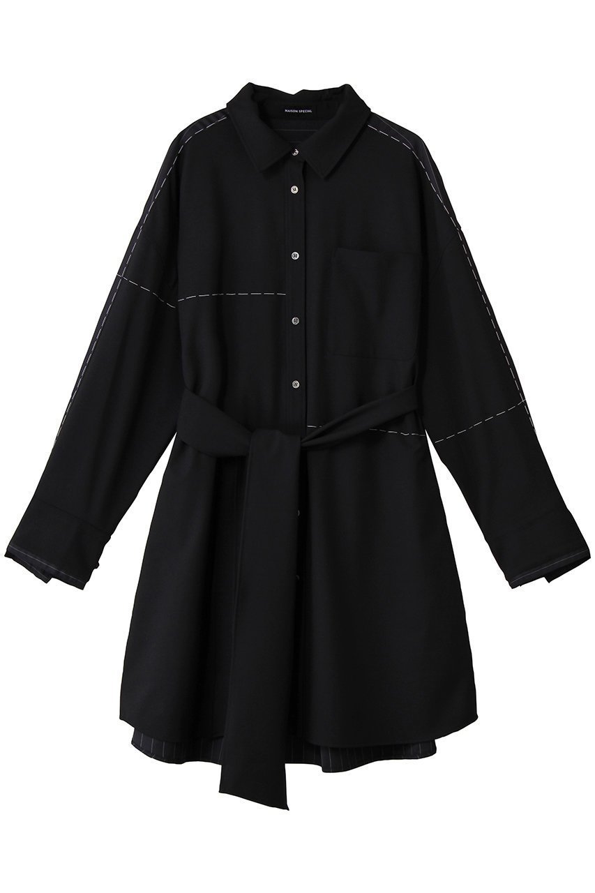 【メゾンスペシャル/MAISON SPECIAL】のHand Stitch Shirt Dress/ハンドステッチシャツワンピース インテリア・キッズ・メンズ・レディースファッション・服の通販 founy(ファニー) 　ファッション　Fashion　レディースファッション　Fashion for Women　ワンピース　Dresses　フォーマル・パーティードレス・結婚式用ドレス　Elegant & Casual Dresses　シャツワンピース / 1枚で着映えコーデ　Shirt Dresses　チュニック　Tunic Tops & Dresses　クラシカル　Classical, Vintage-Inspired　クラシック　Classic, Timeless Style　今季　This Season, Current Season　ストライプ　Stripe, Striped Pattern　チュニック　Tunic, Long Top　パターン　Pattern, Design Print　フェミニン　Feminine, Girly　フロント　Front, Front Design　ロング　Long, Long-Length　再入荷　Restock / Back in Stock　エレガント 上品　Elegant　NVY(ネイビー)|ID: prp329100004747010 ipo3291000000034320586