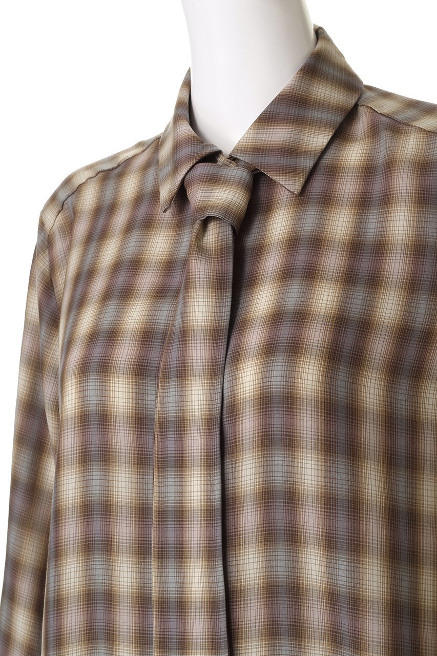 【ミディウミソリッド/MIDIUMISOLID】のチェックレギュラーカラータイ付シャツ 人気、トレンドファッション・服の通販 founy(ファニー) 　ファッション　Fashion　レディースファッション　Fashion for Women　トップス・カットソー　Cut & Sew Tops　シャツ・ブラウス・オフィスカジュアル　Elegant Blouses & Button-Ups　スラックス　Slacks, Dress Pants　スリーブ　Sleeve, Long Sleeve / Short Sleeve　チェック　Check, Plaid, Tartan　デニム　Denim, Jeans Material　マニッシュ　Mannish, Boyish　ロング　Long, Long-Length　A/W・秋冬　Autumn/Winter　other-5|ID: prp329100004747014 ipo3291000000036076940