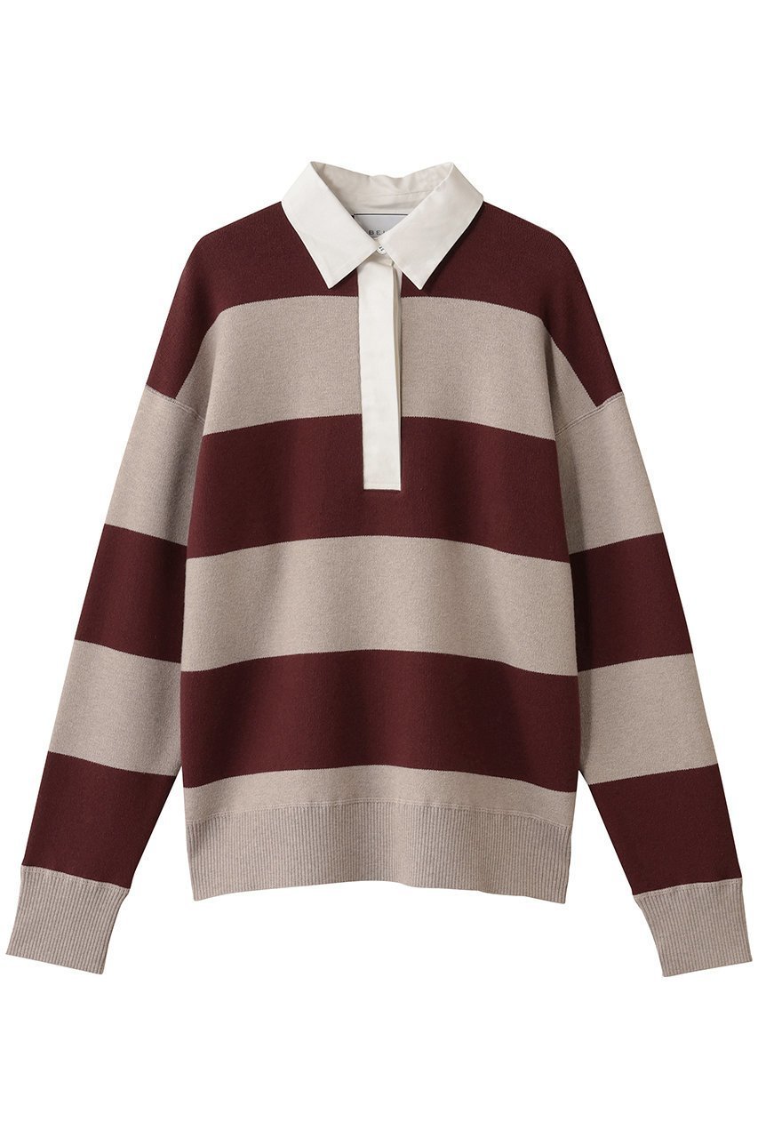 【ベイジ,/BEIGE,】のTAFT/ラガーニットシャツ インテリア・キッズ・メンズ・レディースファッション・服の通販 founy(ファニー) 　ファッション　Fashion　レディースファッション　Fashion for Women　トップス・カットソー　Cut & Sew Tops　ニット　Knit Tops & Sweaters　シャツ・ブラウス・オフィスカジュアル　Elegant Blouses & Button-Ups　カジュアルプルオーバー・ニットトップス　Pullovers & Knit Tops / Casual Pullovers　トレンド　Trend, Trending Now　バランス　Balance, Style Balance　ボーダー　Border, Stripe　エレガント 上品　Elegant　再入荷　Restock / Back in Stock　無地　Plain, Solid Color　Taupe×Bordeaux|ID: prp329100004747028 ipo3291000000034320741