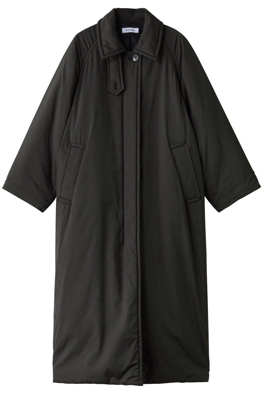 【サクラ/SACRA】のパディングタフタロングコート インテリア・キッズ・メンズ・レディースファッション・服の通販 founy(ファニー) 　ファッション　Fashion　レディースファッション　Fashion for Women　アウター　Coat / Outerwear Collection　コート・ロングコート・ピーコート　Long Coats, Peacoats & More　タフタ　Taffeta, Structured Fabric　フロント　Front, Front Design　ロング　Long, Long-Length　ブラック|ID: prp329100004747046 ipo3291000000036908200