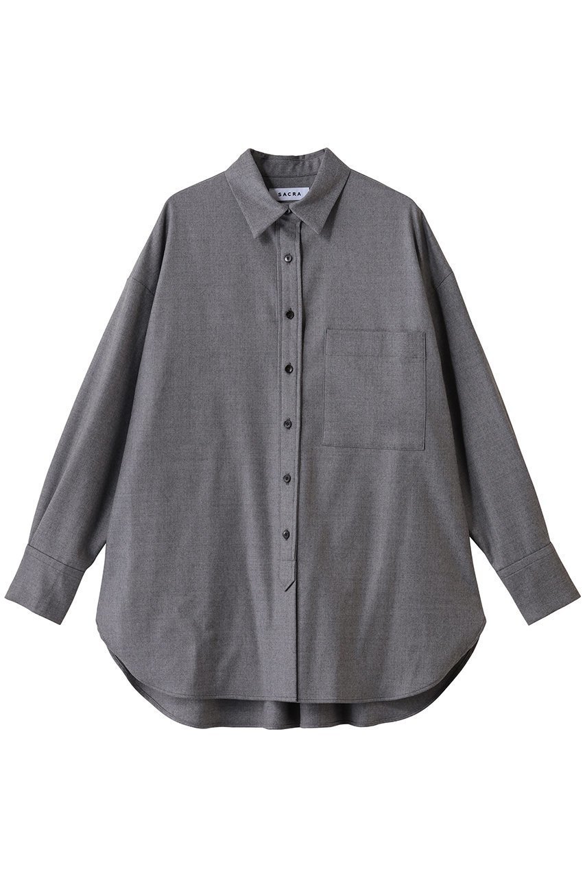 【サクラ/SACRA】のスーパーファインフランネルシャツ インテリア・キッズ・メンズ・レディースファッション・服の通販 founy(ファニー) 　ファッション　Fashion　レディースファッション　Fashion for Women　トップス・カットソー　Cut & Sew Tops　シャツ・ブラウス・オフィスカジュアル　Elegant Blouses & Button-Ups　おすすめ　Recommended / Our Picks　スリーブ　Sleeve, Long Sleeve / Short Sleeve　セットアップ　Set-Up, Coordinated Outfit　ヘムライン　Hemline, Bottom Cut　マニッシュ　Mannish, Boyish　ロング　Long, Long-Length　エレガント 上品　Elegant　新作・新入荷　New Arrivals / New In　A/W・秋冬　Autumn/Winter　グレー|ID: prp329100004747050 ipo3291000000034320964