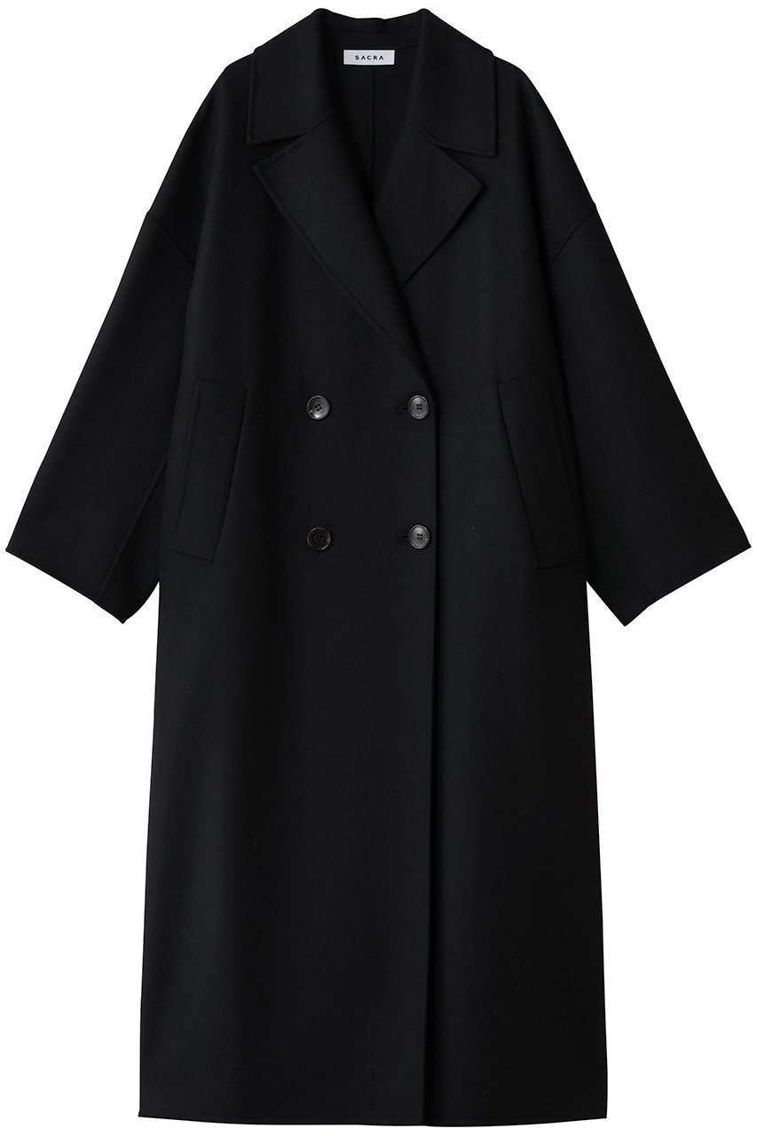 【サクラ/SACRA】のリバーテーラードコート インテリア・キッズ・メンズ・レディースファッション・服の通販 founy(ファニー) 　ファッション　Fashion　レディースファッション　Fashion for Women　アウター　Coat / Outerwear Collection　コート・ロングコート・ピーコート　Long Coats, Peacoats & More　ダブル　Double, Double-Breasted　テーラード　Tailored, Tailored Fit　バランス　Balance, Style Balance　マニッシュ　Mannish, Boyish　メルトン　Melton, Heavy Wool　ロング　Long, Long-Length　エレガント 上品　Elegant　冬　Winter / This Winter　定番　Standard, Basic Item　ブラック|ID: prp329100004747054 ipo3291000000035771444