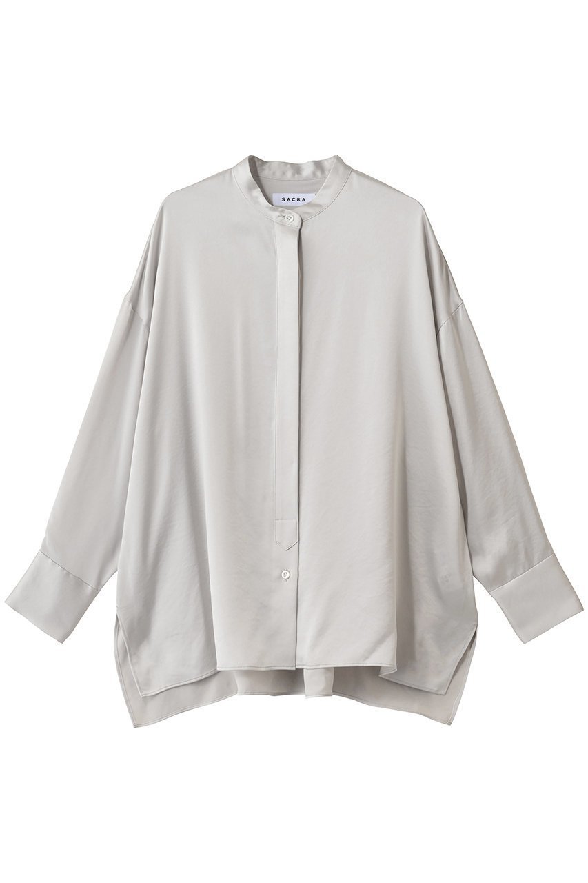 【サクラ/SACRA】のトリアセサテンブラウス インテリア・キッズ・メンズ・レディースファッション・服の通販 founy(ファニー) 　ファッション　Fashion　レディースファッション　Fashion for Women　トップス・カットソー　Cut & Sew Tops　シャツ・ブラウス・オフィスカジュアル　Elegant Blouses & Button-Ups　なめらか　Smooth, Silky Texture　サテン　Satin, Glossy Fabric　シルク　Silk, 100% Silk　シンプル　Simple, Minimal　スリーブ　Sleeve, Long Sleeve / Short Sleeve　ロング　Long, Long-Length　ワッシャー　Washer, Crinkled Finish　エレガント 上品　Elegant　新作・新入荷　New Arrivals / New In　アイスグレー|ID: prp329100004747060 ipo3291000000034321052