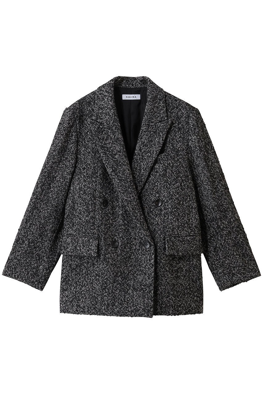 【サクラ/SACRA】のヘリンボーンツイードジャケット インテリア・キッズ・メンズ・レディースファッション・服の通販 founy(ファニー) 　ファッション　Fashion　レディースファッション　Fashion for Women　アウター　Coat / Outerwear Collection　レディースジャケット・軽アウター　Jackets　ショルダー　Shoulder, Shoulder Strap　ジャケット　Jacket, Outerwear　ツイード　Twill, Twill Weave　ビッグ　Big, Oversized　フォルム　Silhouette, Form　マニッシュ　Mannish, Boyish　ループ　Loop, Loop Knit　エレガント 上品　Elegant　新作・新入荷　New Arrivals / New In　ブラック|ID: prp329100004747061 ipo3291000000034321062