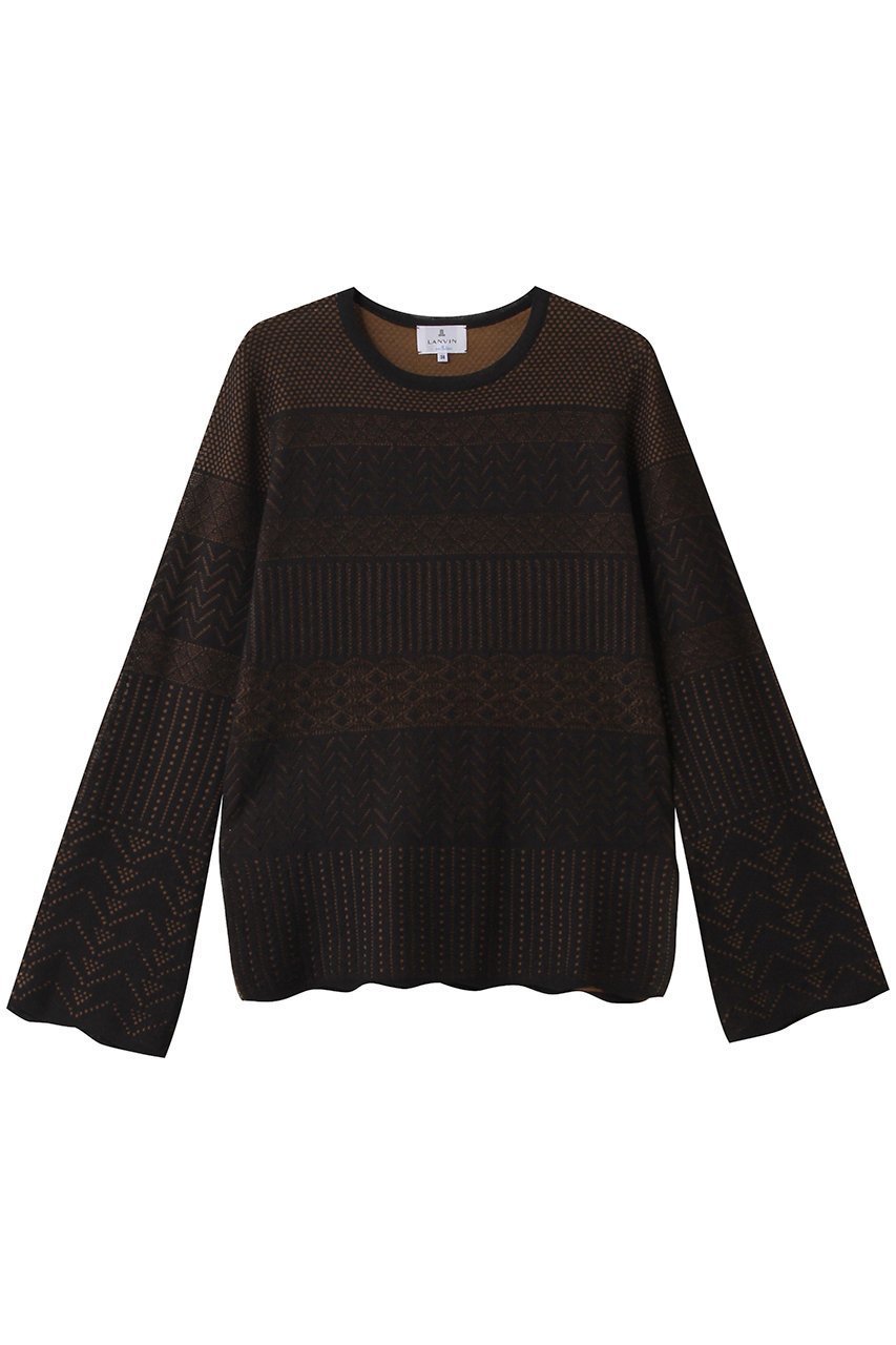 【ランバン オン ブルー/LANVIN en Bleu】のニットレースプルオーバー インテリア・キッズ・メンズ・レディースファッション・服の通販 founy(ファニー) 　ファッション　Fashion　レディースファッション　Fashion for Women　トップス・カットソー　Cut & Sew Tops　ニット　Knit Tops & Sweaters　カジュアルプルオーバー・ニットトップス　Pullovers & Knit Tops / Casual Pullovers　インナー　Innerwear　カーディガン　Cardigan, Knitwear　ジャケット　Jacket, Outerwear　スカラップ　Scallop, Scalloped Edge　スリット　Slit, Slit Detail　フェミニン　Feminine, Girly　レース　Lace, Lace Fabric　エレガント 上品　Elegant　新作・新入荷　New Arrivals / New In　ブラック|ID: prp329100004747071 ipo3291000000034321137