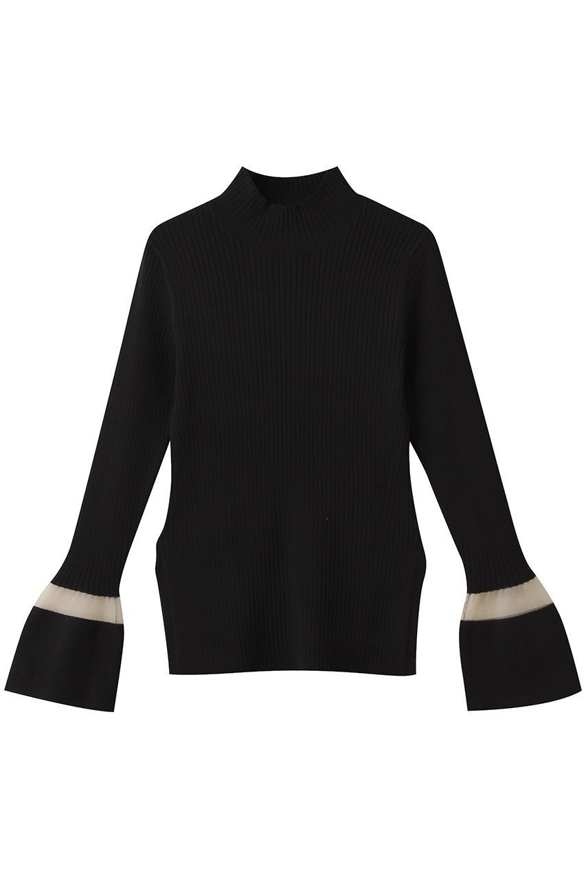 【ランバン オン ブルー/LANVIN en Bleu】のシアーポイントカフスリブニット インテリア・キッズ・メンズ・レディースファッション・服の通販 founy(ファニー) 　ファッション　Fashion　レディースファッション　Fashion for Women　トップス・カットソー　Cut & Sew Tops　ニット　Knit Tops & Sweaters　カジュアルプルオーバー・ニットトップス　Pullovers & Knit Tops / Casual Pullovers　インナー　Innerwear　カフス　Cuff Design　シアー　Sheer, See-Through　シンプル　Simple, Minimal　スリット　Slit, Slit Detail　フレア　Flare, Flared　リブニット　Rib Knit, Ribbed Knit　エレガント 上品　Elegant　ブラック|ID: prp329100004747074 ipo3291000000036078712