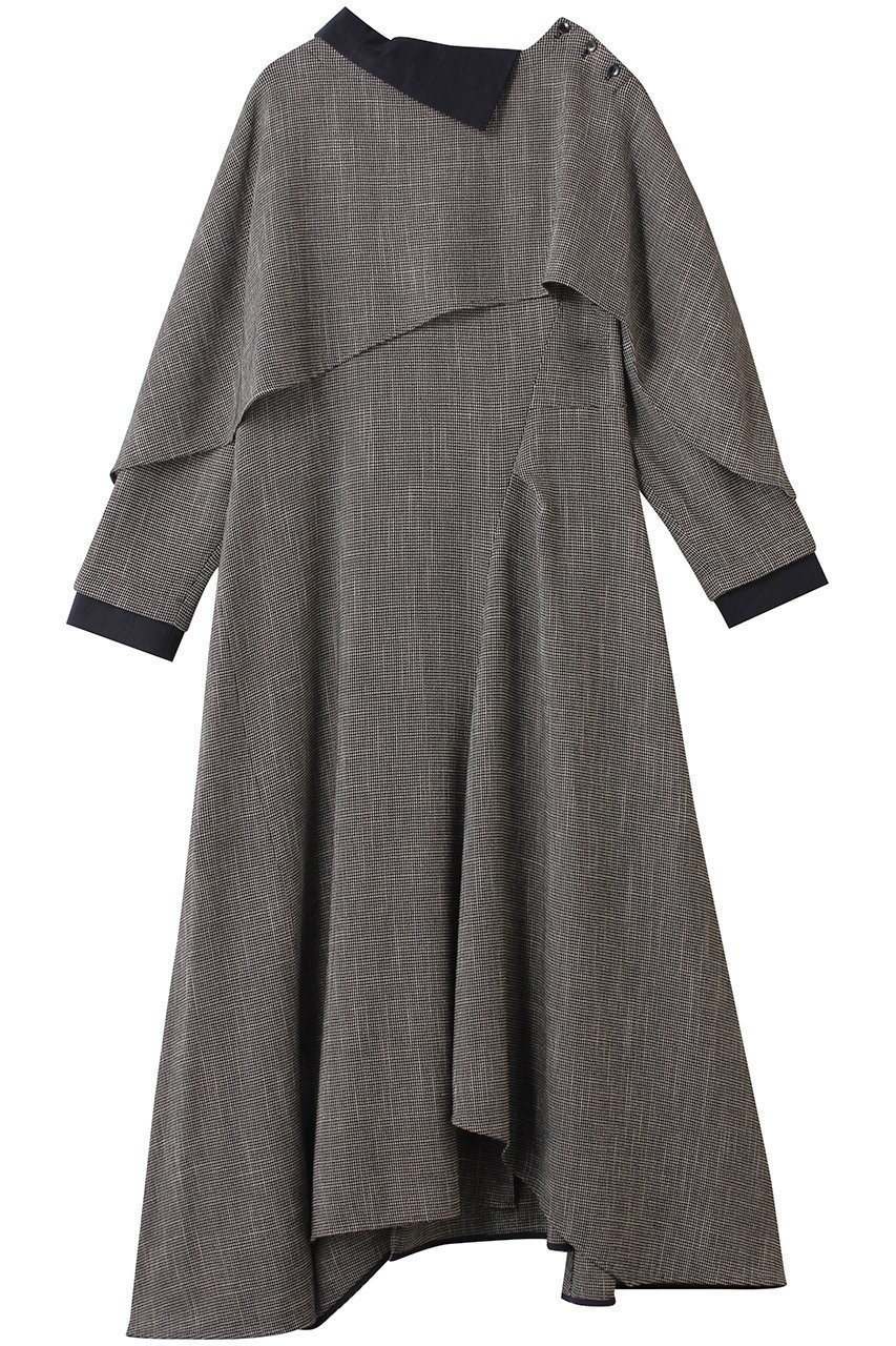 【ランバン オン ブルー/LANVIN en Bleu】のアシンメトリーコンビワンピース インテリア・キッズ・メンズ・レディースファッション・服の通販 founy(ファニー) 　ファッション　Fashion　レディースファッション　Fashion for Women　ワンピース　Dresses　チュニック　Tunic Tops & Dresses　アシンメトリー　Asymmetrical Style　チュニック　Tunic, Long Top　ドレープ　Drape, Draping Fabric　フレア　Flare, Flared　ロング　Long, Long-Length　新作・新入荷　New Arrivals / New In　無地　Plain, Solid Color　ブラック|ID: prp329100004747076 ipo3291000000034321181