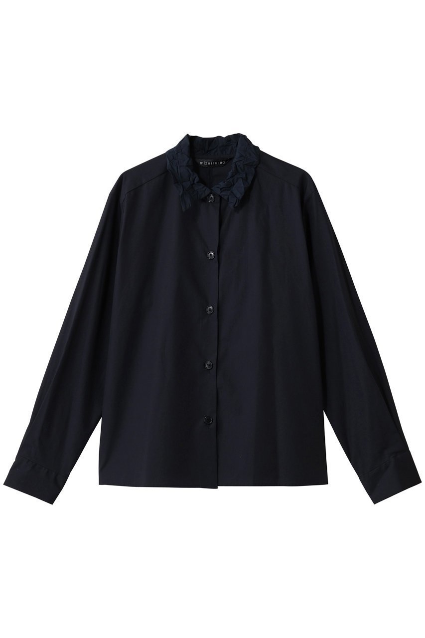 【ミズイロ インド/mizuiro ind】のwasher collar shirt シャツ インテリア・キッズ・メンズ・レディースファッション・服の通販 founy(ファニー) 　ファッション　Fashion　レディースファッション　Fashion for Women　トップス・カットソー　Cut & Sew Tops　シャツ・ブラウス・オフィスカジュアル　Elegant Blouses & Button-Ups　おすすめ　Recommended / Our Picks　インナー　Innerwear　カーディガン　Cardigan, Knitwear　シンプル　Simple, Minimal　スウェット / スエット　Sweatshirt, Sweatwear　スリーブ　Sleeve, Long Sleeve / Short Sleeve　ロング　Long, Long-Length　ワッシャー　Washer, Crinkled Finish　エレガント 上品　Elegant　新作・新入荷　New Arrivals / New In　navy|ID: prp329100004747092 ipo3291000000034321322