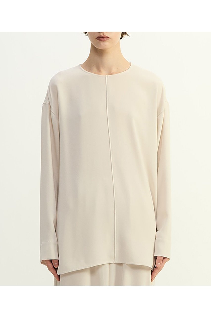 【プレインピープル/PLAIN PEOPLE】のバックサテンジョーゼットノーカラーブラウス インテリア・キッズ・メンズ・レディースファッション・服の通販 founy(ファニー) 　ファッション　Fashion　レディースファッション　Fashion for Women　トップス・カットソー　Cut & Sew Tops　シャツ・ブラウス・オフィスカジュアル　Elegant Blouses & Button-Ups　バッグ　Bags　おすすめ　Recommended / Our Picks　ショート　Short, Short Length　スリーブ　Sleeve, Long Sleeve / Short Sleeve　セットアップ　Set-Up, Coordinated Outfit　ロング　Long, Long-Length　新作・新入荷　New Arrivals / New In　長袖　Long Sleeve, Full Sleeve　ライトベージュ|ID: prp329100004747103 ipo3291000000034321414
