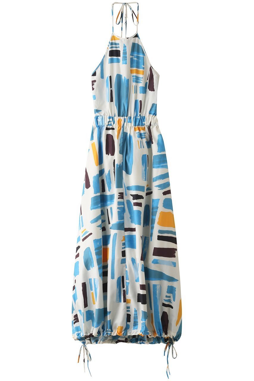 【メゾンスペシャル/MAISON SPECIAL】のアブストラクトホルターネックワンピース 人気、トレンドファッション・服の通販 founy(ファニー) 　ファッション　Fashion　レディースファッション　Fashion for Women　ワンピース　Dresses　チュニック　Tunic Tops & Dresses　タフタ　Taffeta, Structured Fabric　チュニック　Tunic, Long Top　ドローストリング　Drawstring, Pull Cord　プリント　Print, Printed Pattern　マキシ　Maxi, Full Length　ロング　Long, Long-Length　エレガント 上品　Elegant　再入荷　Restock / Back in Stock　 other-1|ID: prp329100004747116 ipo3291000000034321555