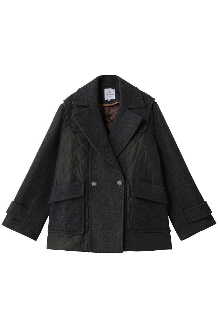 【ランバン オン ブルー/LANVIN en Bleu】のコンビネーションコート インテリア・キッズ・メンズ・レディースファッション・服の通販 founy(ファニー) 　ファッション　Fashion　レディースファッション　Fashion for Women　アウター　Coat / Outerwear Collection　コート・ロングコート・ピーコート　Long Coats, Peacoats & More　キルティング　Quilted, Quilting　ショート　Short, Short Length　バランス　Balance, Style Balance　ミックス　Mix, Mixed Style　メルトン　Melton, Heavy Wool　リラックス　Relax, Relaxed Fit　エレガント 上品　Elegant　チャコールグレー|ID: prp329100004748424 ipo3291000000036068858