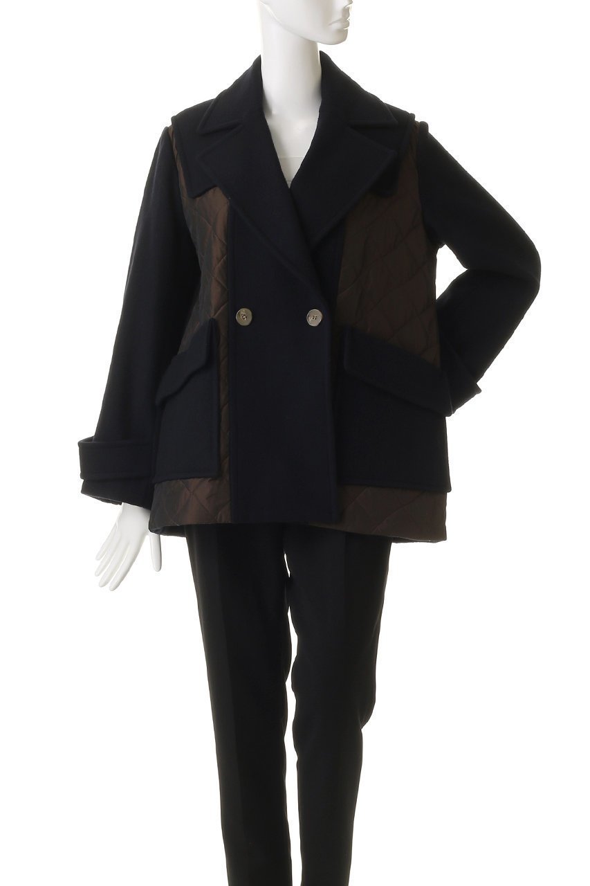 【ランバン オン ブルー/LANVIN en Bleu】のコンビネーションコート 人気、トレンドファッション・服の通販 founy(ファニー) 　ファッション　Fashion　レディースファッション　Fashion for Women　アウター　Coat / Outerwear Collection　コート・ロングコート・ピーコート　Long Coats, Peacoats & More　キルティング　Quilted, Quilting　ショート　Short, Short Length　バランス　Balance, Style Balance　ミックス　Mix, Mixed Style　メルトン　Melton, Heavy Wool　リラックス　Relax, Relaxed Fit　エレガント 上品　Elegant　other-2|ID: prp329100004748424 ipo3291000000036068860