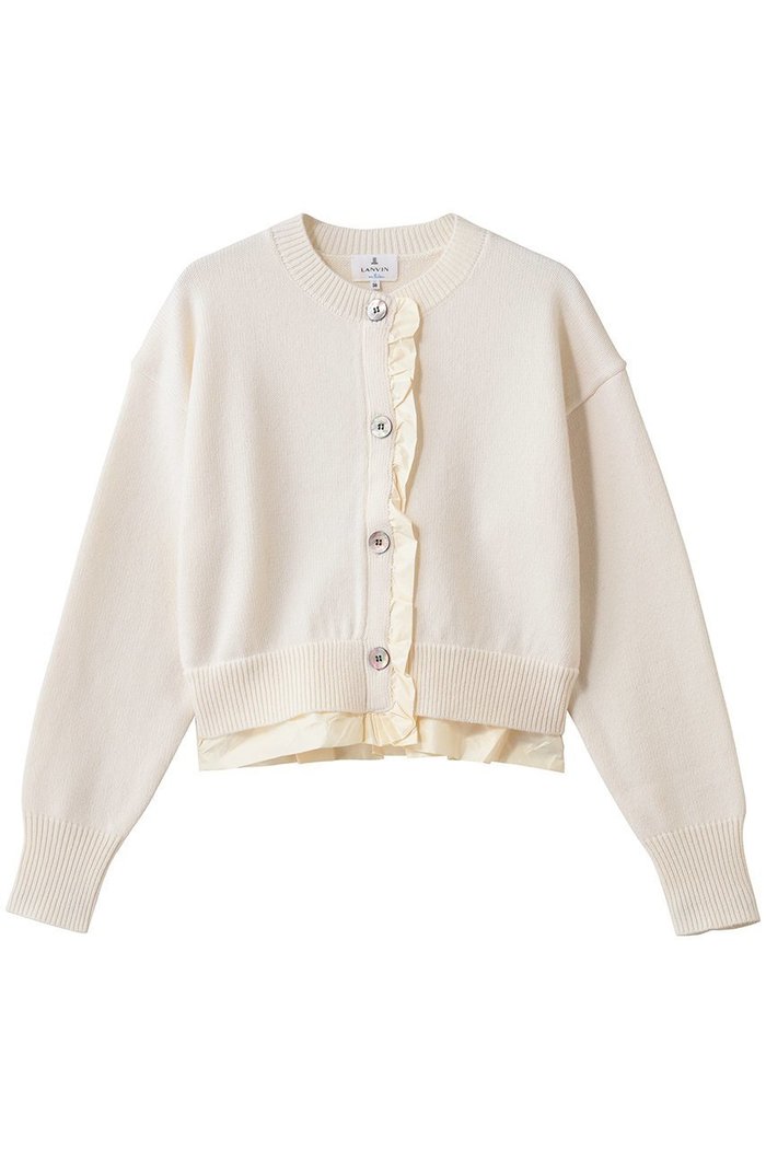【ランバン オン ブルー/LANVIN en Bleu】のタフタトリムニットカーディガン インテリア・キッズ・メンズ・レディースファッション・服の通販 founy(ファニー) https://founy.com/ ファッション Fashion レディースファッション Fashion for Women トップス・カットソー Cut & Sew Tops ニット Knit Tops & Sweaters カーディガン・羽織り Layered Style Cardigans おすすめ Recommended / Our Picks カーディガン Cardigan, Knitwear コンパクト Compact, Small Size ショート Short, Short Length タフタ Taffeta, Structured Fabric トレンド Trend, Trending Now フェミニン Feminine, Girly エレガント 上品 Elegant |ID: prp329100004748440 ipo3291000000034335474
