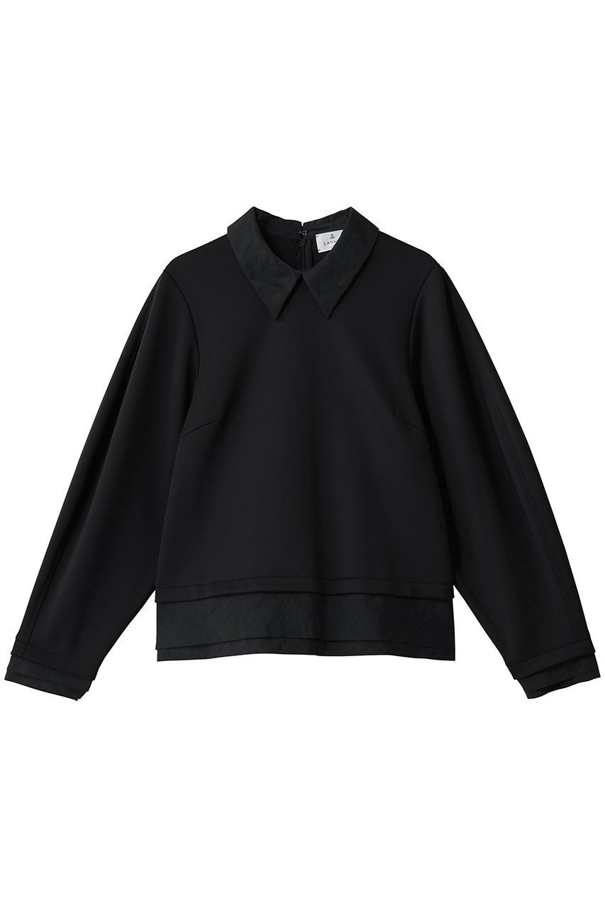 【ランバン オン ブルー/LANVIN en Bleu】のシャツカラーコンビカットソー インテリア・キッズ・メンズ・レディースファッション・服の通販 founy(ファニー) 　ファッション　Fashion　レディースファッション　Fashion for Women　トップス・カットソー　Cut & Sew Tops　シャツ・ブラウス・オフィスカジュアル　Elegant Blouses & Button-Ups　ロングTシャツ・Tシャツ　Longline T-Shirts & Tees　カットソー・ベーシックTシャツ　Cut-and-Sewn Tops / Stretch Tees & Basics　カットソー　Cut and Sewn Top　コンパクト　Compact, Small Size　コンビ　Combo, Combination Style　ショート　Short, Short Length　シンプル　Simple, Minimal　スリーブ　Sleeve, Long Sleeve / Short Sleeve　デニム　Denim, Jeans Material　トレンド　Trend, Trending Now　ボトム　Bottoms, Lower Wear　ロング　Long, Long-Length　ワイド　Wide, Wide Fit　ブラック|ID: prp329100004748442 ipo3291000000036015353