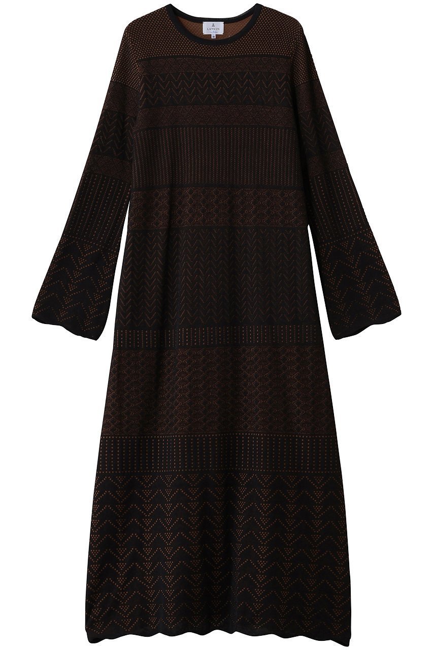 【ランバン オン ブルー/LANVIN en Bleu】のニットレースワンピース インテリア・キッズ・メンズ・レディースファッション・服の通販 founy(ファニー) 　ファッション　Fashion　レディースファッション　Fashion for Women　ワンピース　Dresses　チュニック　Tunic Tops & Dresses　アンダー　Underwear Essentials　エレガント 上品　Elegant　コンパクト　Compact, Small Size　ジュエリー　Jewelry, Accessories　チュニック　Tunic, Long Top　ドレス　Dress, One-Piece　フレア　Flare, Flared　レース　Lace, Lace Fabric　ロング　Long, Long-Length　再入荷　Restock / Back in Stock　ブラック|ID: prp329100004748447 ipo3291000000036015361