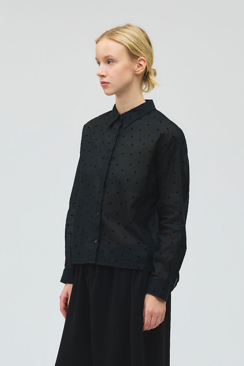 【ミズイロ インド/mizuiro ind】のフロッキードットプリントシャツ 人気、トレンドファッション・服の通販 founy(ファニー) ファッション Fashion レディースファッション Fashion for Women トップス・カットソー Cut & Sew Tops シャツ・ブラウス・オフィスカジュアル Elegant Blouses & Button-Ups クラシカル Classical, Vintage-Inspired ジャケット Jacket, Outerwear スリーブ Sleeve, Long Sleeve / Short Sleeve ドット Polka Dot, Dot Pattern ロング Long, Long-Length エレガント 上品 Elegant other-8|ID: prp329100004748452 ipo3291000000034387270