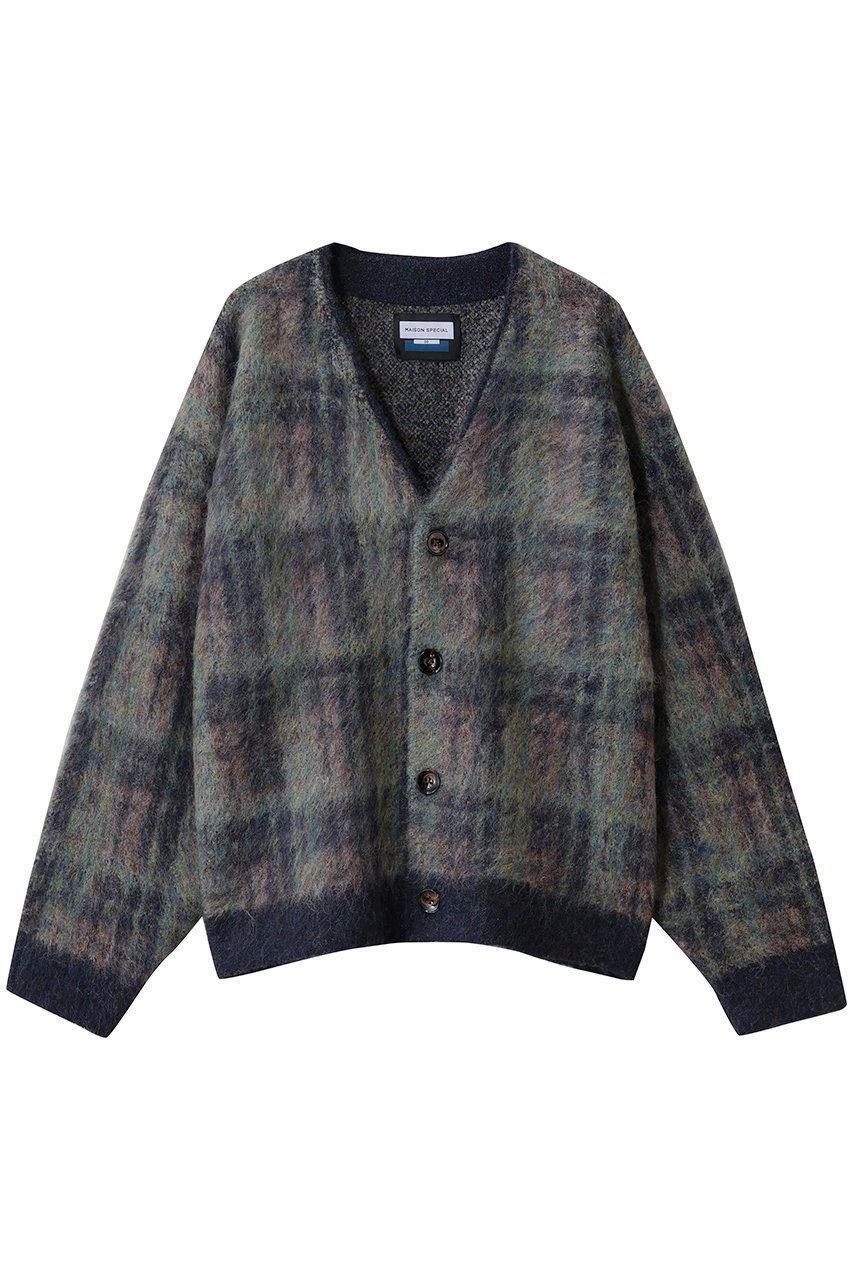 【メゾンスペシャル/MAISON SPECIAL】の【UNISEX】5GGシャギーニットVカーデ チェックパターン 人気、トレンドファッション・服の通販 founy(ファニー) 　ファッション　Fashion　レディースファッション　Fashion for Women　トップス・カットソー　Cut & Sew Tops　ニット　Knit Tops & Sweaters　カジュアルプルオーバー・ニットトップス　Pullovers & Knit Tops / Casual Pullovers　ユニセックス　Unisex, Genderless　ジャカード／ジャガード　Jacquard, Woven Pattern　チェック　Check, Plaid, Tartan　パターン　Pattern, Design Print　エレガント 上品　Elegant　 other-1|ID: prp329100004748468 ipo3291000000035844012