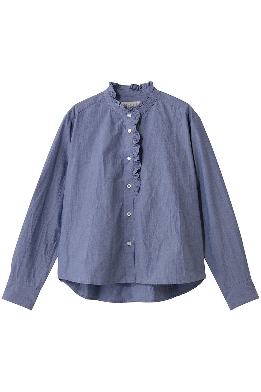 【ミディウミ/MidiUmi】のfront half frill shirt シャツ インテリア・キッズ・メンズ・レディースファッション・服の通販 founy(ファニー) 　ファッション　Fashion　レディースファッション　Fashion for Women　トップス・カットソー　Cut & Sew Tops　シャツ・ブラウス・オフィスカジュアル　Elegant Blouses & Button-Ups　スリーブ　Sleeve, Long Sleeve / Short Sleeve　バランス　Balance, Style Balance　フェミニン　Feminine, Girly　フリル　Frill, Ruffle　ロング　Long, Long-Length　新作・新入荷　New Arrivals / New In　navy|ID: prp329100004748487 ipo3291000000034335834