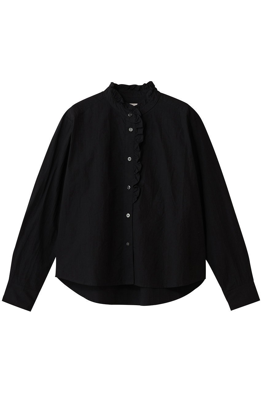 【ミディウミ/MidiUmi】のfront half frill shirt シャツ インテリア・キッズ・メンズ・レディースファッション・服の通販 founy(ファニー) 　ファッション　Fashion　レディースファッション　Fashion for Women　トップス・カットソー　Cut & Sew Tops　シャツ・ブラウス・オフィスカジュアル　Elegant Blouses & Button-Ups　スリーブ　Sleeve, Long Sleeve / Short Sleeve　バランス　Balance, Style Balance　フェミニン　Feminine, Girly　フリル　Frill, Ruffle　ロング　Long, Long-Length　新作・新入荷　New Arrivals / New In　black|ID: prp329100004748487 ipo3291000000034335836