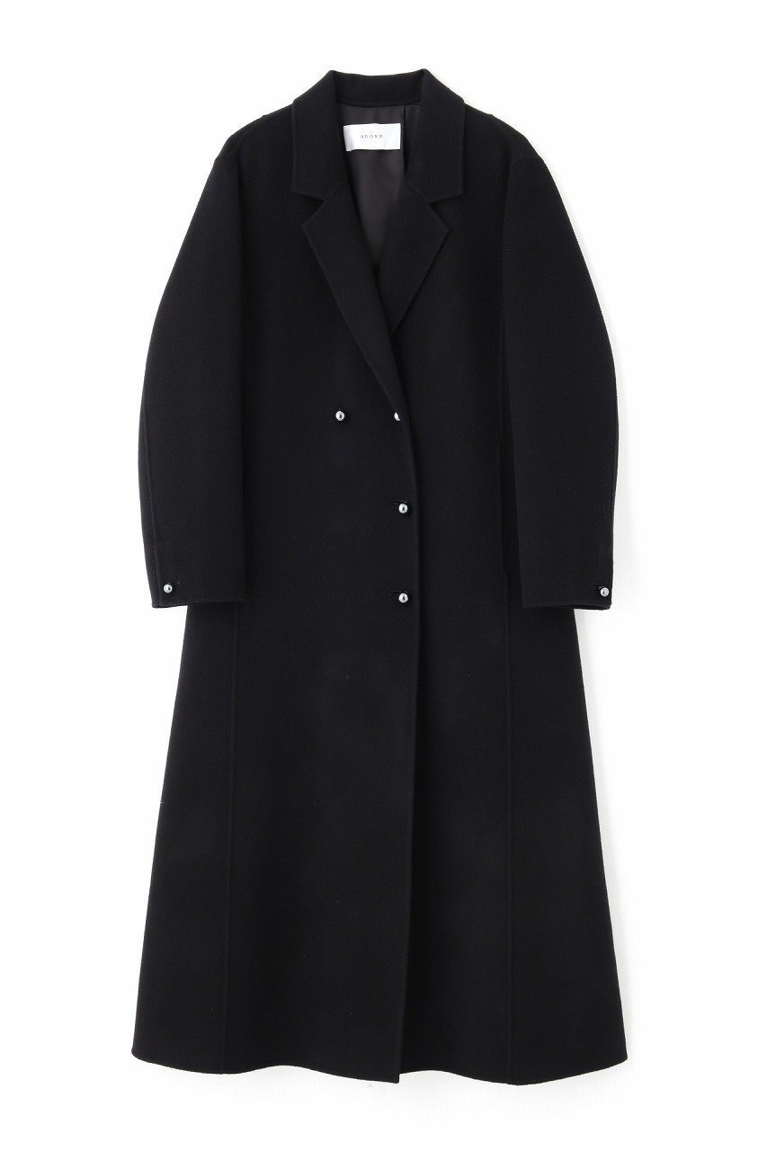 【アドーア/ADORE】のソリッドウールリバーロングコート インテリア・キッズ・メンズ・レディースファッション・服の通販 founy(ファニー) 　ファッション　Fashion　レディースファッション　Fashion for Women　アウター　Coat / Outerwear Collection　コート・ロングコート・ピーコート　Long Coats, Peacoats & More　コンシャス　Conscious, Bodycon　ダブル　Double, Double-Breasted　チェスターコート　Chester Coat, Long Coat　パール　Pearl, Pearl Accent　ロング　Long, Long-Length　ブラック|ID: prp329100004748530 ipo3291000000034336532