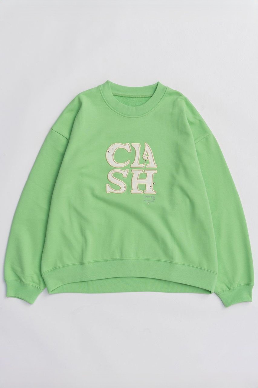 【メゾンスペシャル/MAISON SPECIAL】のCLASH Logo Stud Sweatshirt/CLASHロゴスタッズスウェット インテリア・キッズ・メンズ・レディースファッション・服の通販 founy(ファニー) 　ファッション　Fashion　レディースファッション　Fashion for Women　トップス・カットソー　Cut & Sew Tops　シャツ・ブラウス・オフィスカジュアル　Elegant Blouses & Button-Ups　レディースパーカー・カジュアルフーディー　Casual Hoodies & Sweatshirts　ロングTシャツ・Tシャツ　Longline T-Shirts & Tees　スウェット・クルーネックトップス　Sweatshirts & Crewnecks / Relaxed Fit Sweat Tops　カットソー・ベーシックTシャツ　Cut-and-Sewn Tops / Stretch Tees & Basics　スタッズ　Studs, Metal Accents　デニム　Denim, Jeans Material　トレンド　Trend, Trending Now　フロント　Front, Front Design　リラックス　Relax, Relaxed Fit　新作・新入荷　New Arrivals / New In　GRN(グリーン)|ID: prp329100004748552 ipo3291000000034337119