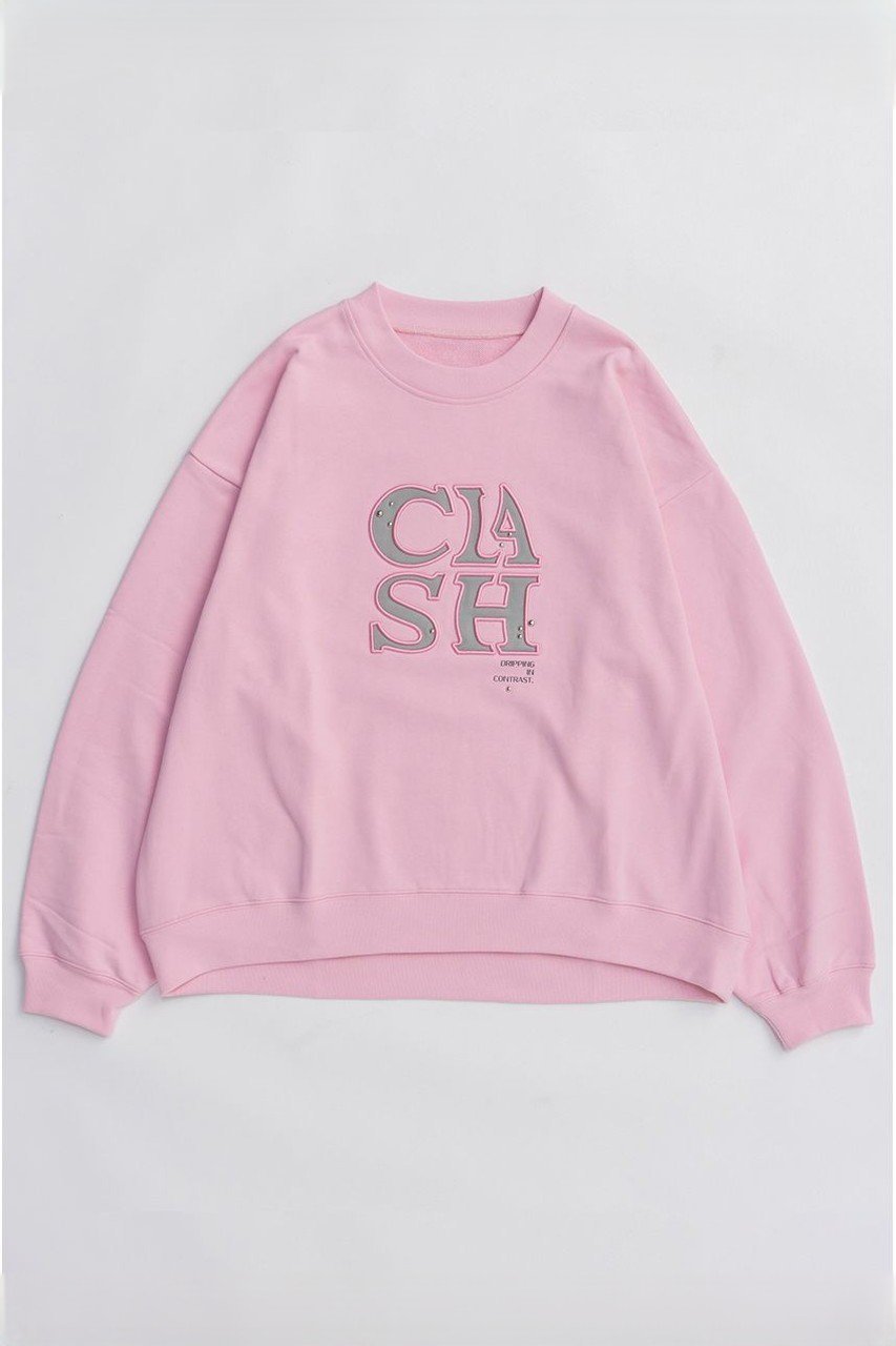 【メゾンスペシャル/MAISON SPECIAL】のCLASH Logo Stud Sweatshirt/CLASHロゴスタッズスウェット インテリア・キッズ・メンズ・レディースファッション・服の通販 founy(ファニー) 　ファッション　Fashion　レディースファッション　Fashion for Women　トップス・カットソー　Cut & Sew Tops　シャツ・ブラウス・オフィスカジュアル　Elegant Blouses & Button-Ups　レディースパーカー・カジュアルフーディー　Casual Hoodies & Sweatshirts　ロングTシャツ・Tシャツ　Longline T-Shirts & Tees　スウェット・クルーネックトップス　Sweatshirts & Crewnecks / Relaxed Fit Sweat Tops　カットソー・ベーシックTシャツ　Cut-and-Sewn Tops / Stretch Tees & Basics　スタッズ　Studs, Metal Accents　デニム　Denim, Jeans Material　トレンド　Trend, Trending Now　フロント　Front, Front Design　リラックス　Relax, Relaxed Fit　新作・新入荷　New Arrivals / New In　PNK(ピンク)|ID: prp329100004748552 ipo3291000000034337120