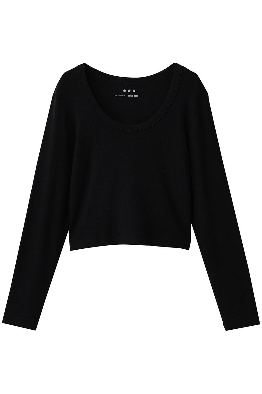 【スリー ドッツ/three dots】のレーヨンニットリブジャージー クロップドジェシカ インテリア・キッズ・メンズ・レディースファッション・服の通販 founy(ファニー) 　ファッション　Fashion　レディースファッション　Fashion for Women　トップス・カットソー　Cut & Sew Tops　ニット　Knit Tops & Sweaters　シャツ・ブラウス・オフィスカジュアル　Elegant Blouses & Button-Ups　ロングTシャツ・Tシャツ　Longline T-Shirts & Tees　カットソー・ベーシックTシャツ　Cut-and-Sewn Tops / Stretch Tees & Basics　おすすめ　Recommended / Our Picks　インナー　Innerwear　カットソー　Cut and Sewn Top　クロップド　Cropped, Short Length　シンプル　Simple, Minimal　スリーブ　Sleeve, Long Sleeve / Short Sleeve　デコルテ　Décolleté, Neckline　トレンド　Trend, Trending Now　バランス　Balance, Style Balance　リラックス　Relax, Relaxed Fit　ロング　Long, Long-Length　エレガント 上品　Elegant　定番　Standard, Basic Item　ブラック|ID: prp329100004750133 ipo3291000000036086507