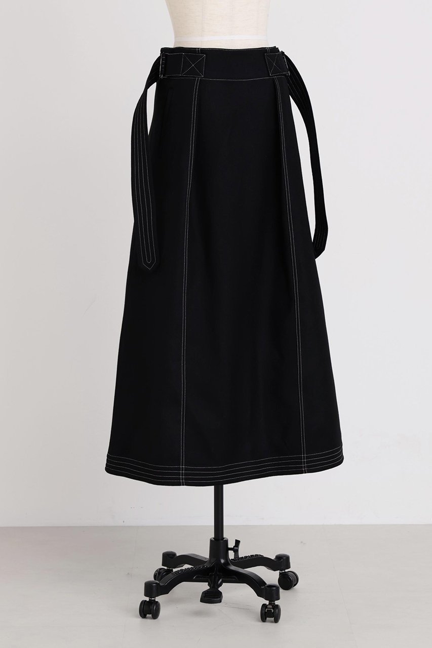 【ヒューエルミュージアム/hueLe Museum】の【STUMBLY】Belted Bicolor Stitch SK インテリア・キッズ・メンズ・レディースファッション・服の通販 founy(ファウニー) 　ファッション　Fashion　レディースファッション　Fashion for Women　スカート　Skirts　ロングスカート　Long Skirts / Maxi & Midi Skirts　なめらか　Smooth, Silky Texture　フロント　Front, Front Design　ロング　Long, Long-Length　ブラック|ID: prp329100004750140 ipo3291000000036750597
