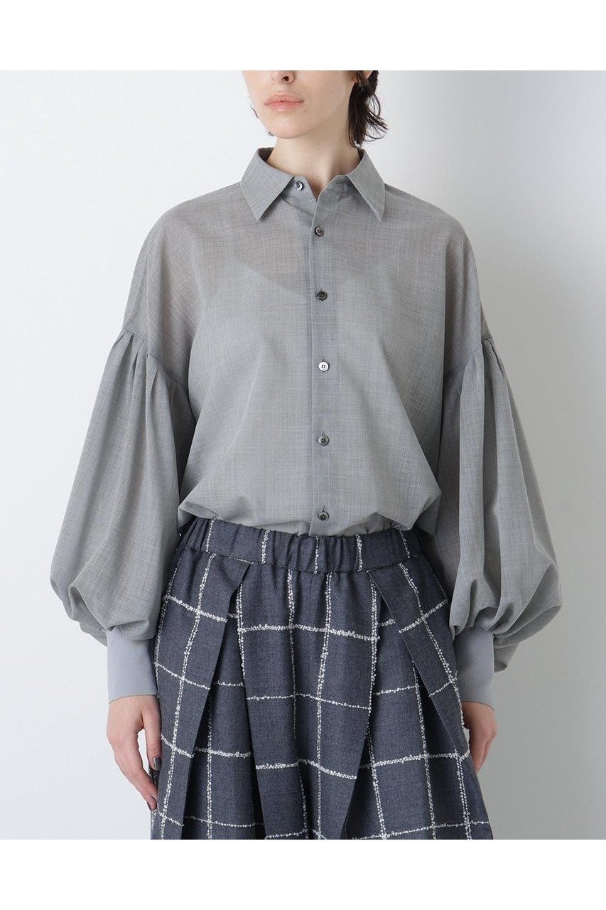 【ヒューエルミュージアム/hueLe Museum】の【STUMBLY】Sheer Volume Sleeve Shirt インテリア・キッズ・メンズ・レディースファッション・服の通販 founy(ファニー)  ファッション Fashion レディースファッション Fashion for Women トップス・カットソー Cut & Sew Tops シャツ・ブラウス・オフィスカジュアル Elegant Blouses & Button-Ups ボリューム袖・フリルスリーブブラウス Voluminous & Ruffle Sleeves / Puffy Sleeve Tops ギャザー Gathered, Ruffled スリーブ Sleeve, Long Sleeve / Short Sleeve ドロップ Drop Shoulder, Dropped Style ロング Long, Long-Length エレガント 上品 Elegant 新作・新入荷 New Arrivals / New In グレー|ID: prp329100004750142 ipo3291000000034346752