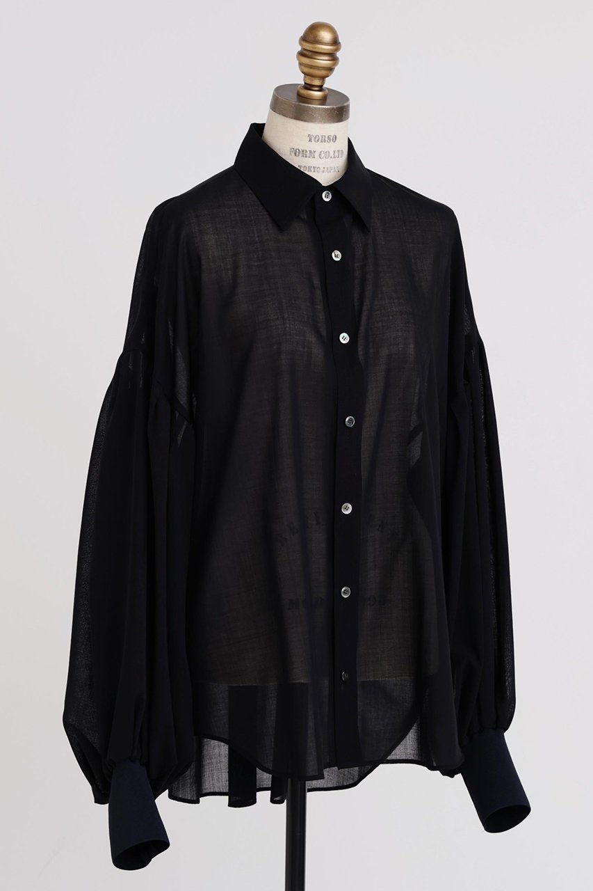 【ヒューエルミュージアム/hueLe Museum】の【STUMBLY】Sheer Volume Sleeve Shirt インテリア・キッズ・メンズ・レディースファッション・服の通販 founy(ファニー) ファッション Fashion レディースファッション Fashion for Women トップス・カットソー Cut & Sew Tops シャツ・ブラウス・オフィスカジュアル Elegant Blouses & Button-Ups ボリューム袖・フリルスリーブブラウス Voluminous & Ruffle Sleeves / Puffy Sleeve Tops ギャザー Gathered, Ruffled スリーブ Sleeve, Long Sleeve / Short Sleeve ドロップ Drop Shoulder, Dropped Style ロング Long, Long-Length エレガント 上品 Elegant ネイビー|ID: prp329100004750142 ipo3291000000034463458