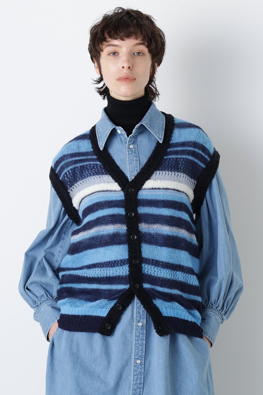 【ヒューエルミュージアム/hueLe Museum】の【STUMBLY】Sheer Mohair Gilet インテリア・キッズ・メンズ・レディースファッション・服の通販 founy(ファニー) 　ファッション　Fashion　レディースファッション　Fashion for Women　トップス・カットソー　Cut & Sew Tops　ニット　Knit Tops & Sweaters　ベスト&ジレ / 重ね着スタイル　Vests & Gilets　カジュアルプルオーバー・ニットトップス　Pullovers & Knit Tops / Casual Pullovers　メッシュ　Mesh, Net Fabric　ランダム　Random, Irregular　ブルー|ID: prp329100004750150 ipo3291000000034346825